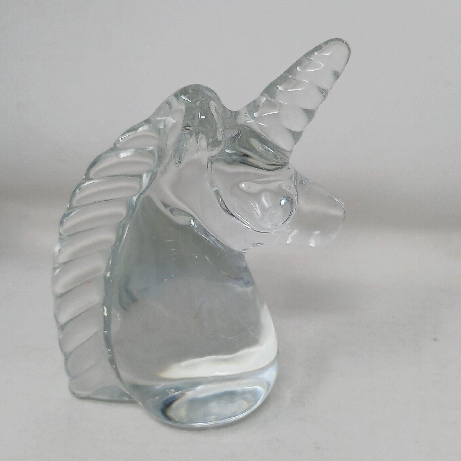UNICORN Paperweight Crystal Art Glass HEAD Figurine 4.5″ Tall Vintage #S-2