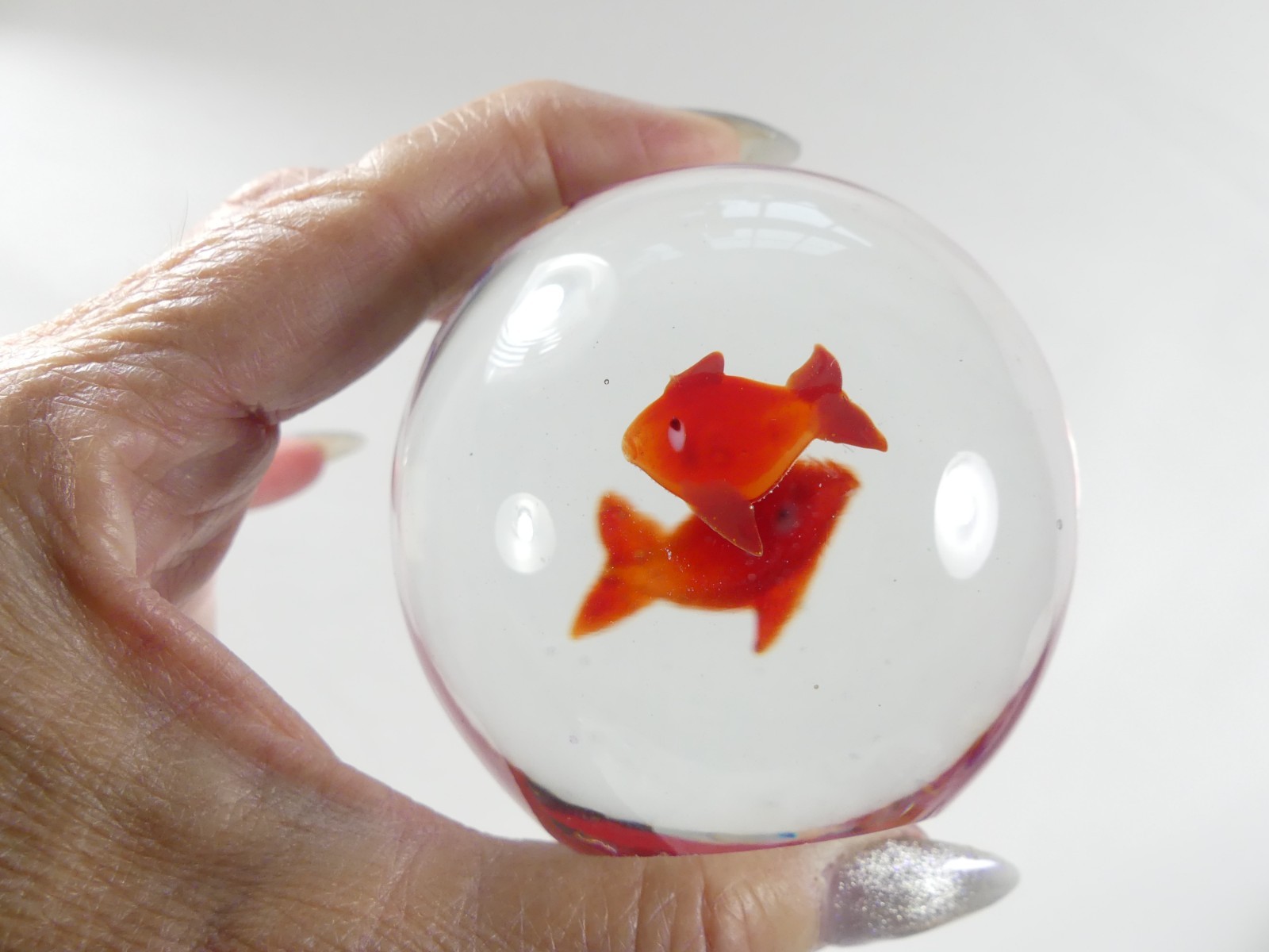Vintage Clear with Red Fish Paperweight