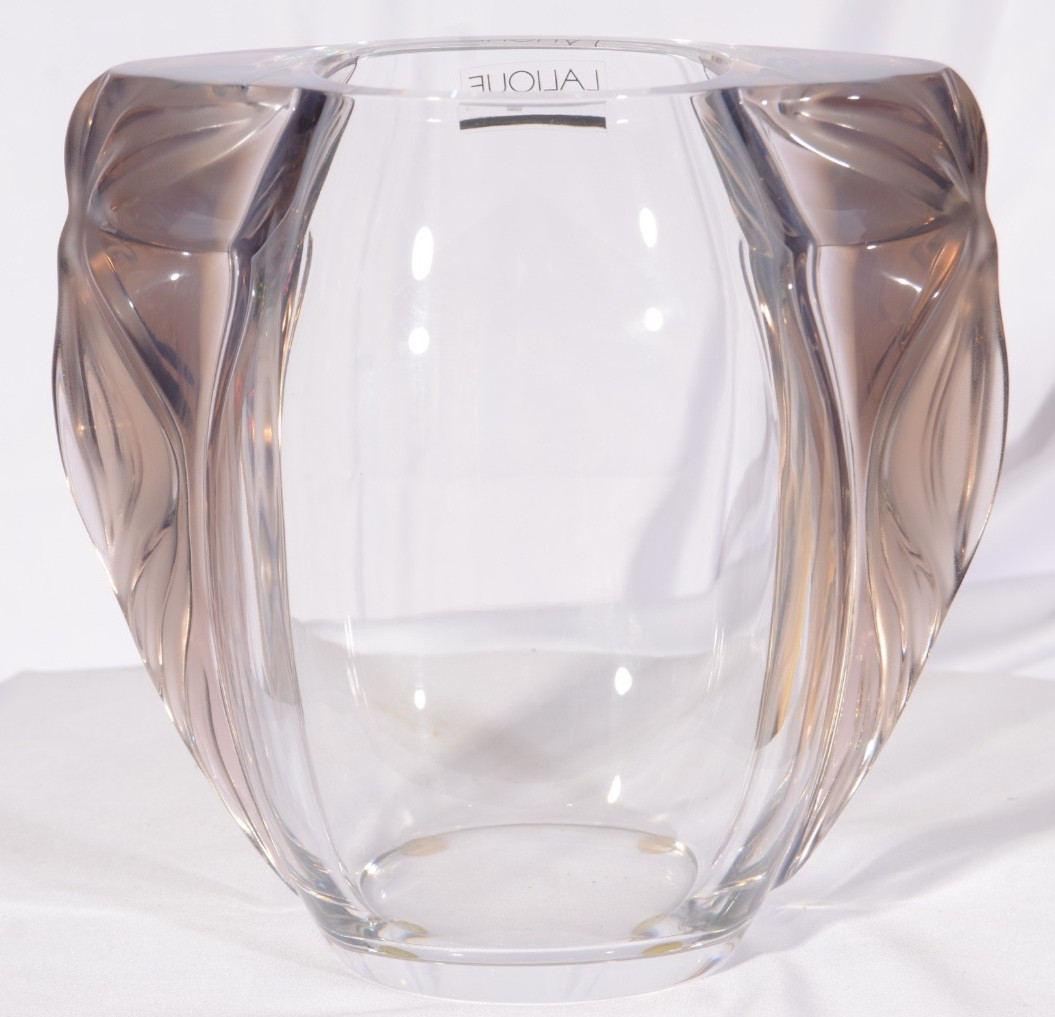 Lalique France Signed Crystal Clematites Vase Mint Condition W/ Box