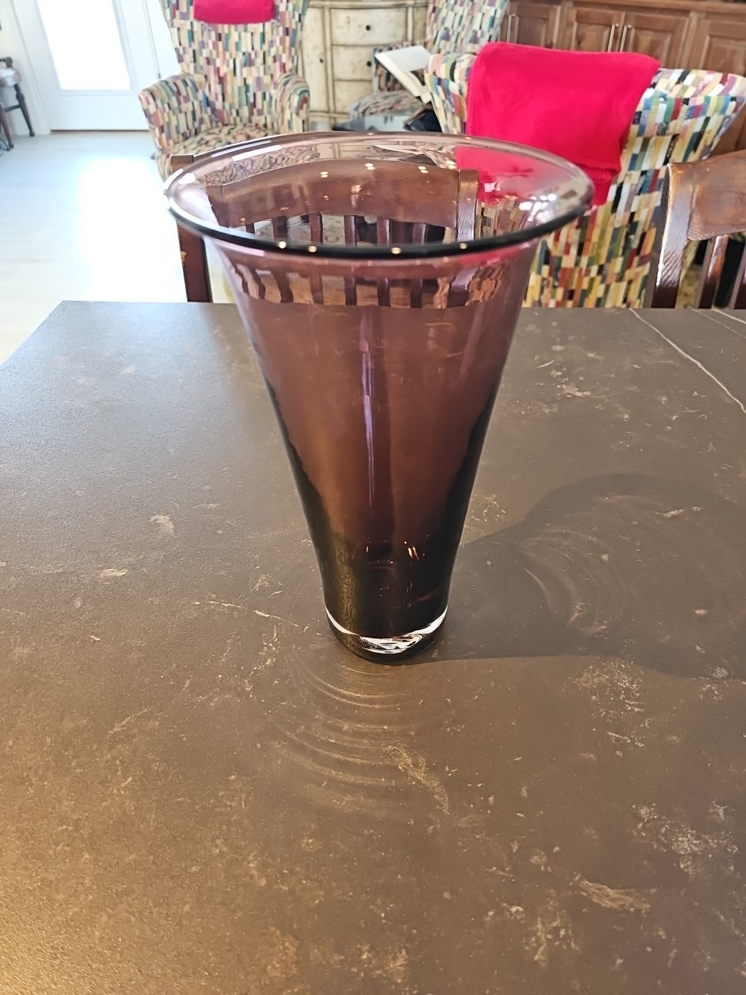Hand Blown Amethyst Vase, 10.25″ Tall, 6.5″ Diameter At Mouth Of Vase
