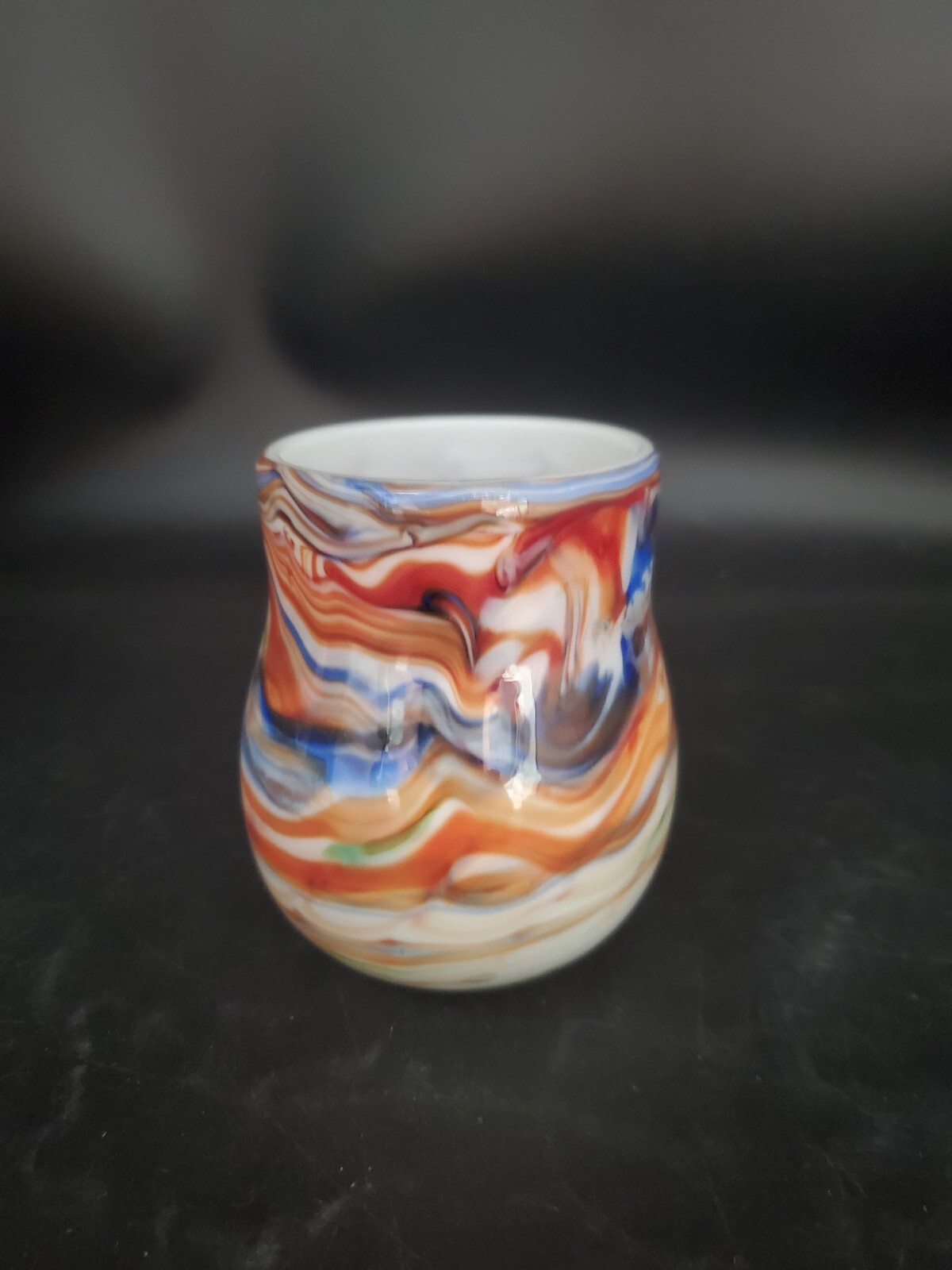 Hand Blown Glass Small Vase Oranf Red Blue Green Signed