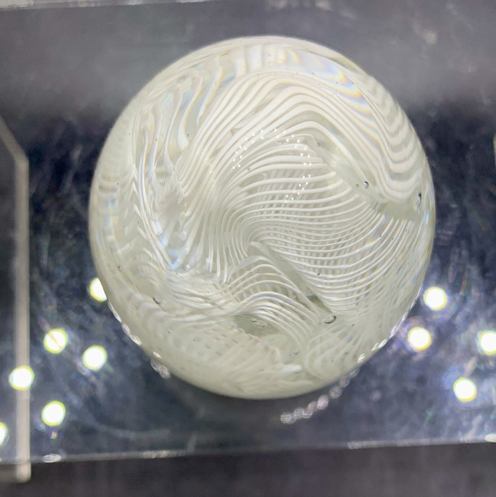 Vintage Murano Paperweight White Latticino Filigrana Glass Egg Italy