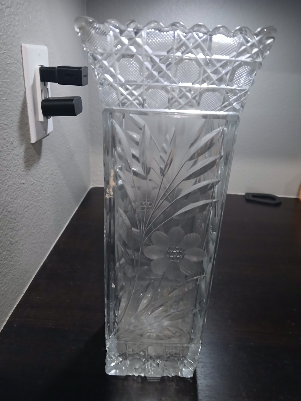 12″ Antique Brilliant Early American Pressed Cut Glass Vase