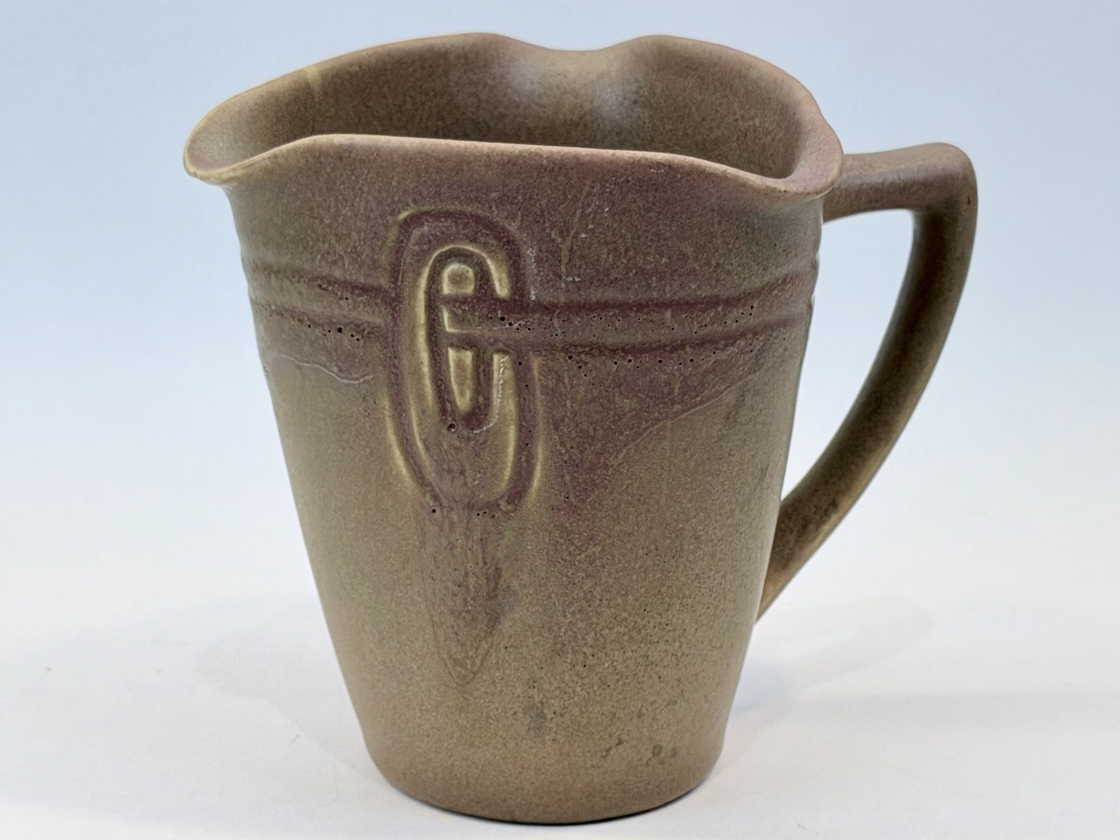 Rookwood Art Pottery 1907 Incised Brown Vellum Triple Spout Incised Pitcher