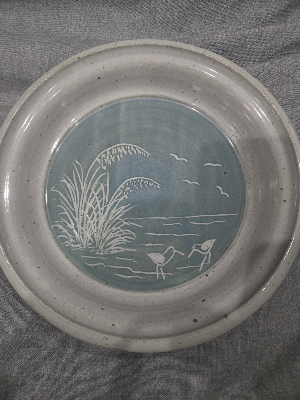 1964 Sanibel Pottery Stoneware Plate Sandpipers Made In USA