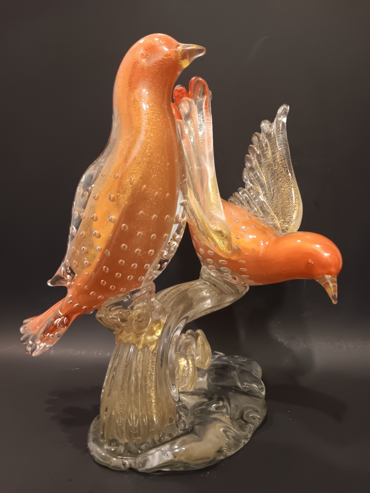 Alfredo Barbini Bird Art Glass Sculpture Figurine Bullicante Gold Flake 10-3/4″