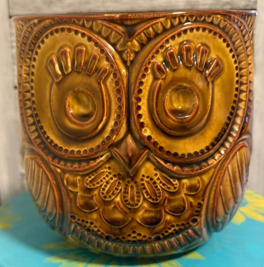 1950’s Vintage McCoy Hanging Two Faced Owl Pottery Planter Excellent Condition