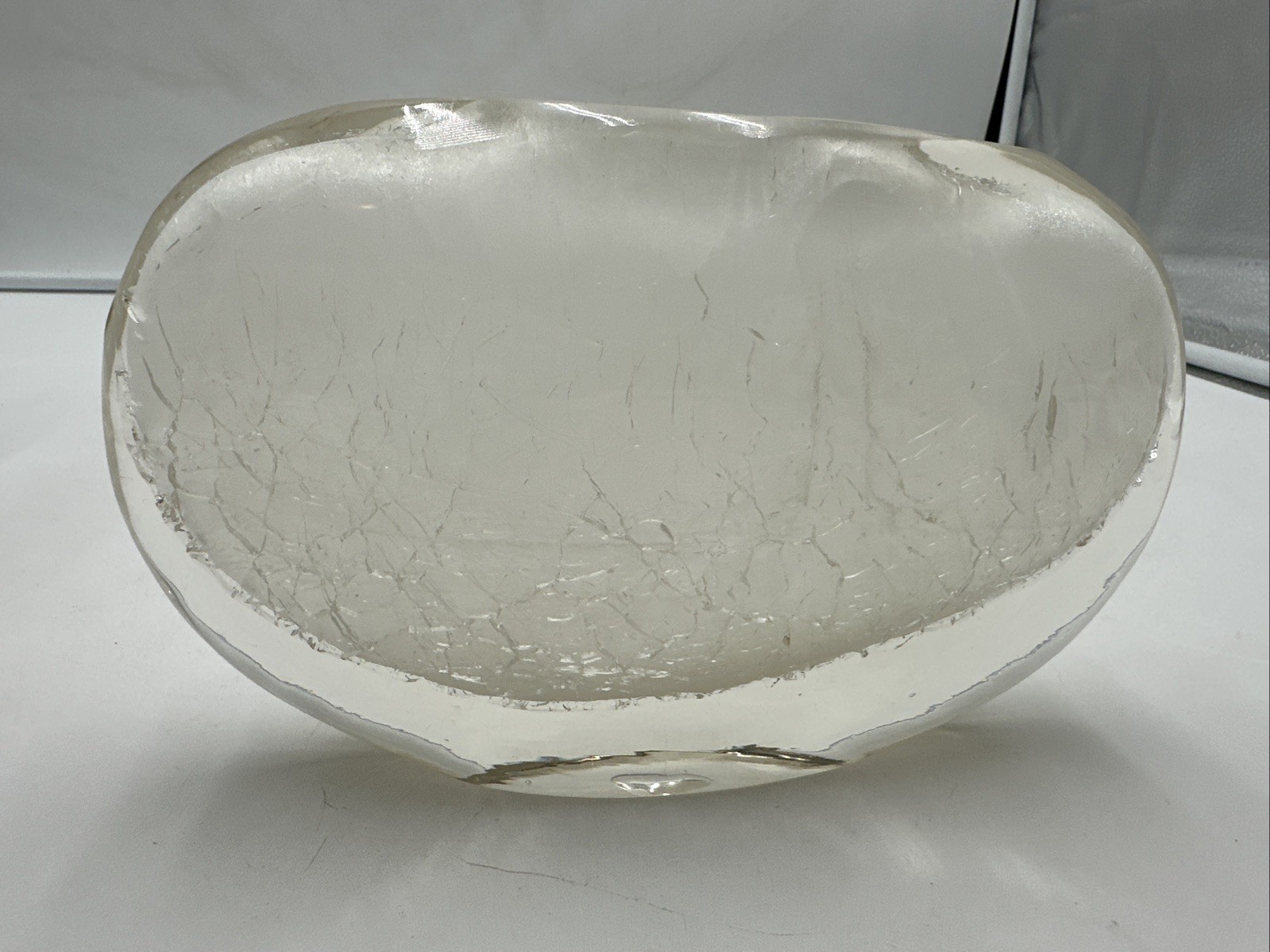Art Glass Vase Clear With Frosted Crackle Glass Sommerso Interior Disc Shape