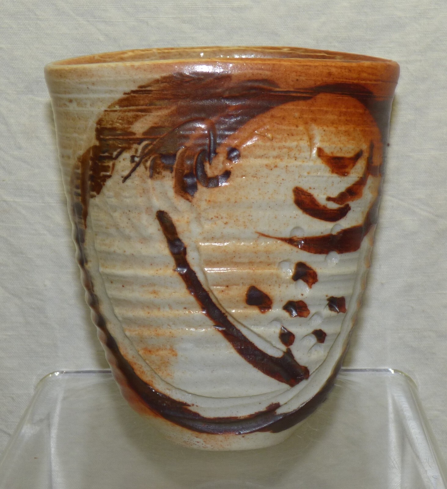 Studio Art Pottery 5″ Oval Vase w/ Woman Portrait Face Signed EF Unknown Maker
