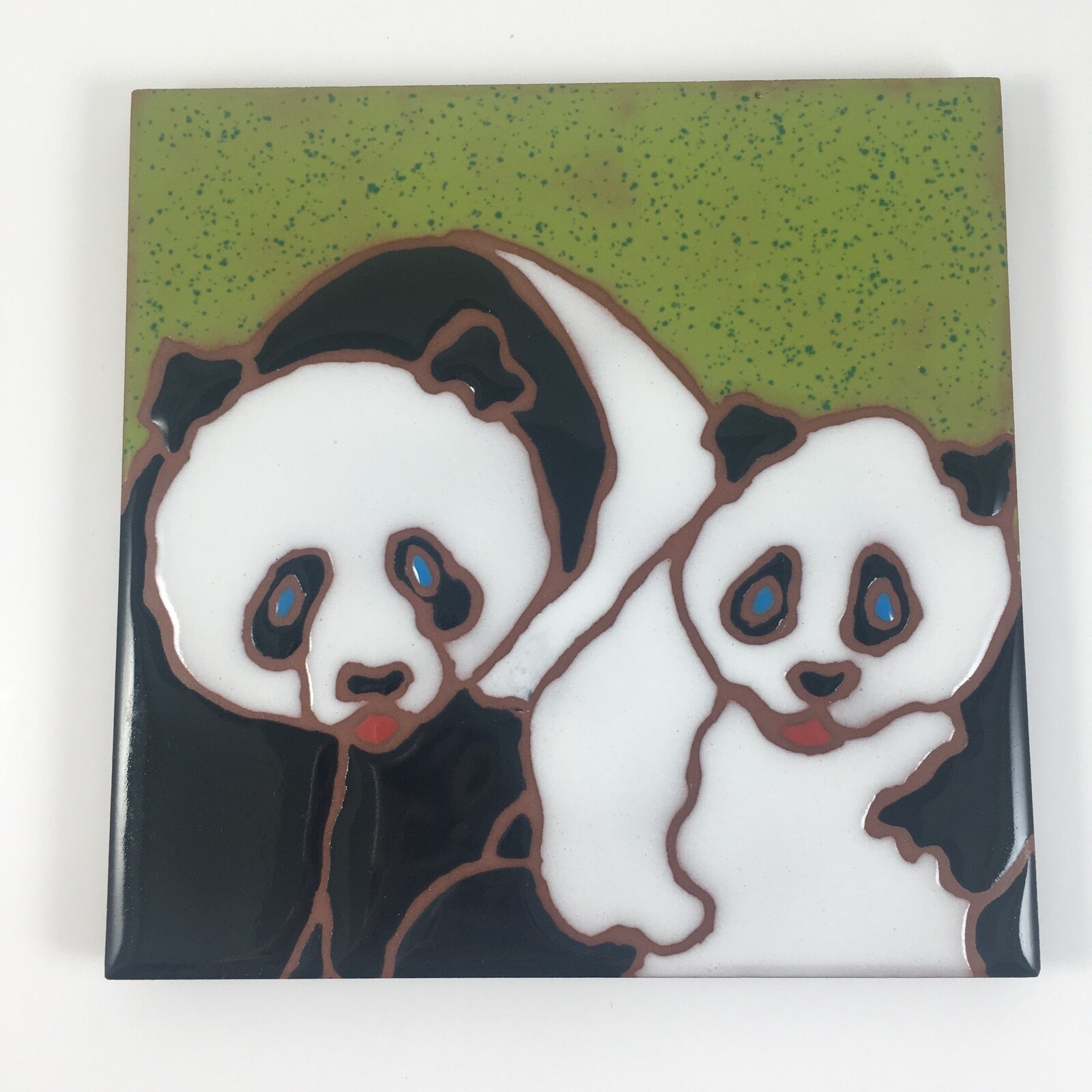 Kathy Waller Panda Bear Decorative Pottery Tile Trivet Signed Made In Italy
