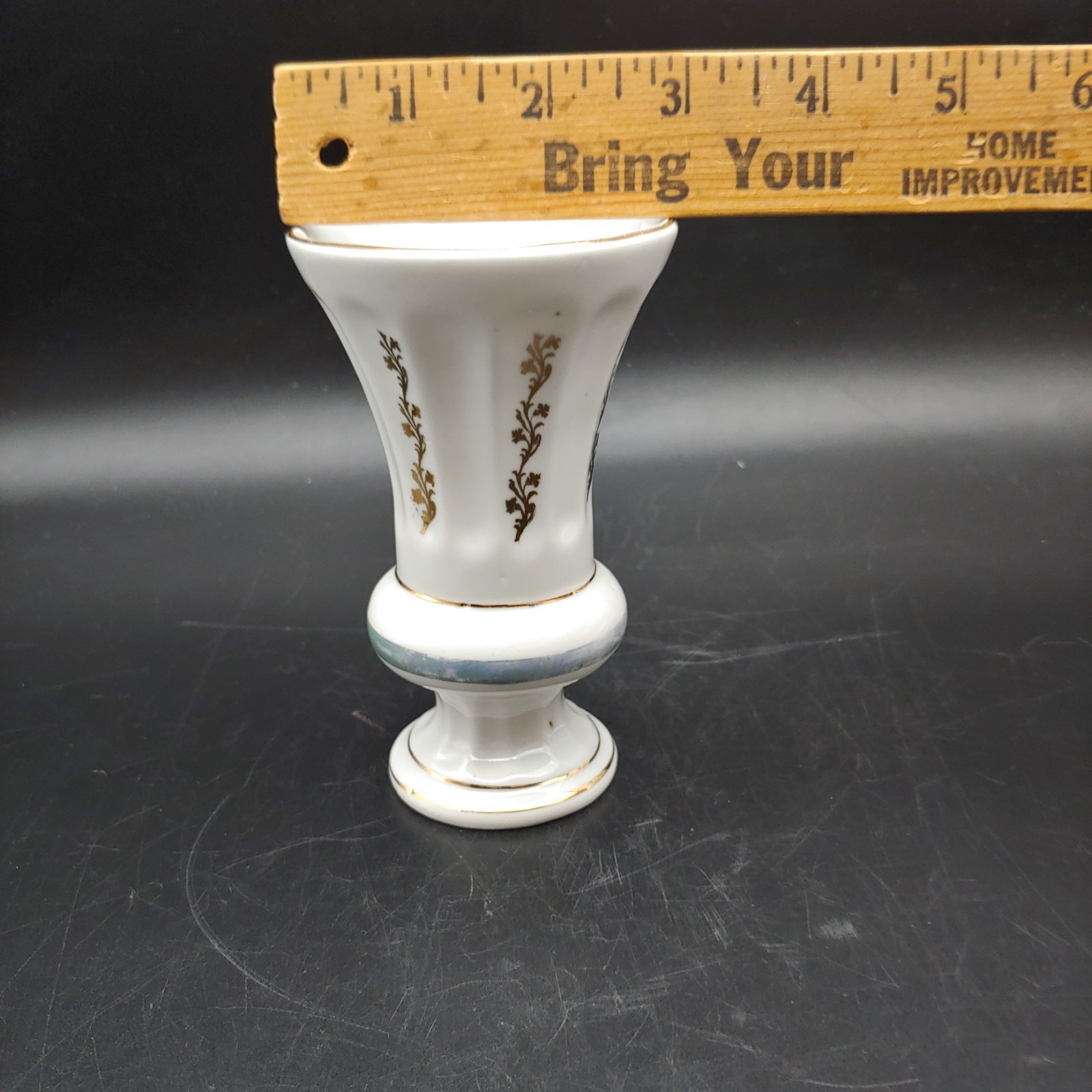 BK Hand Painted Porcelain Bud Vase – 4.5″ Small vtg White Blue Gold Yugoslavia