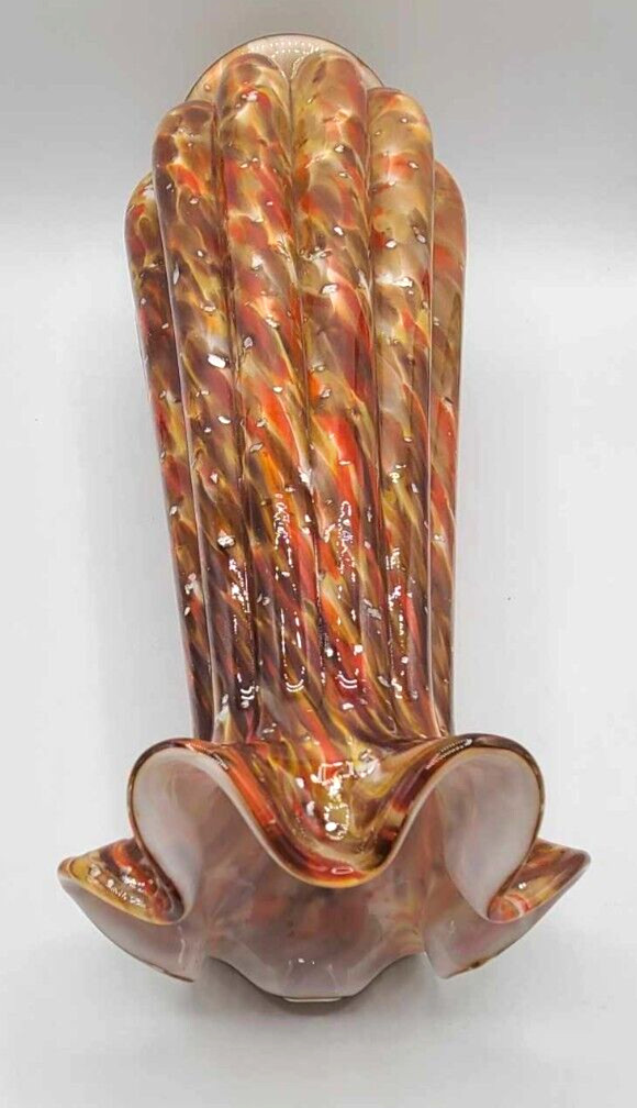Vintage Fenton Hand Blown Vasa Murrhina 14.5”H Cased Spangle Glass Vase