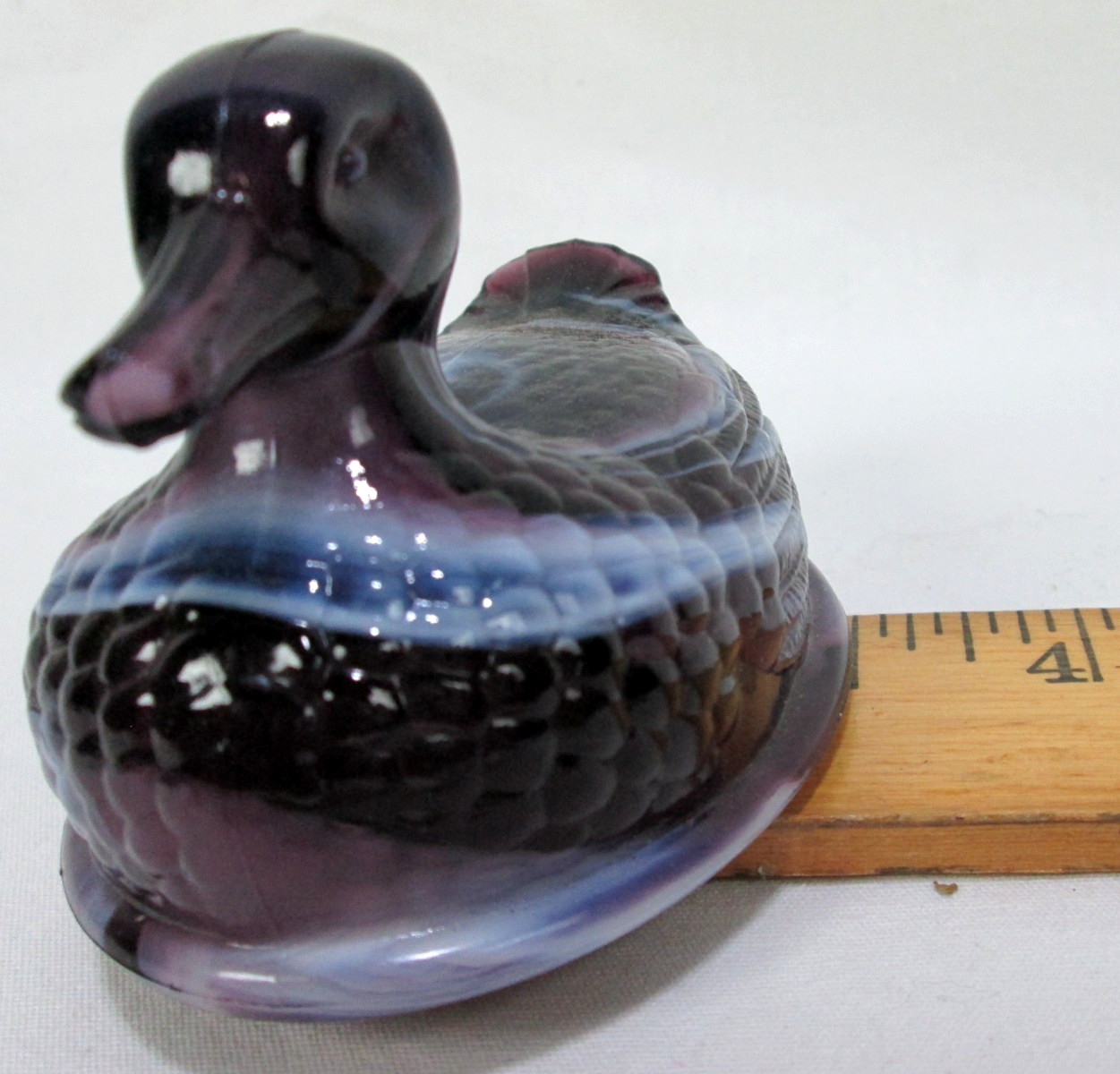 Vintage Imperial Purple & White Swirl Glass Duck On Nest (Top Only no base)