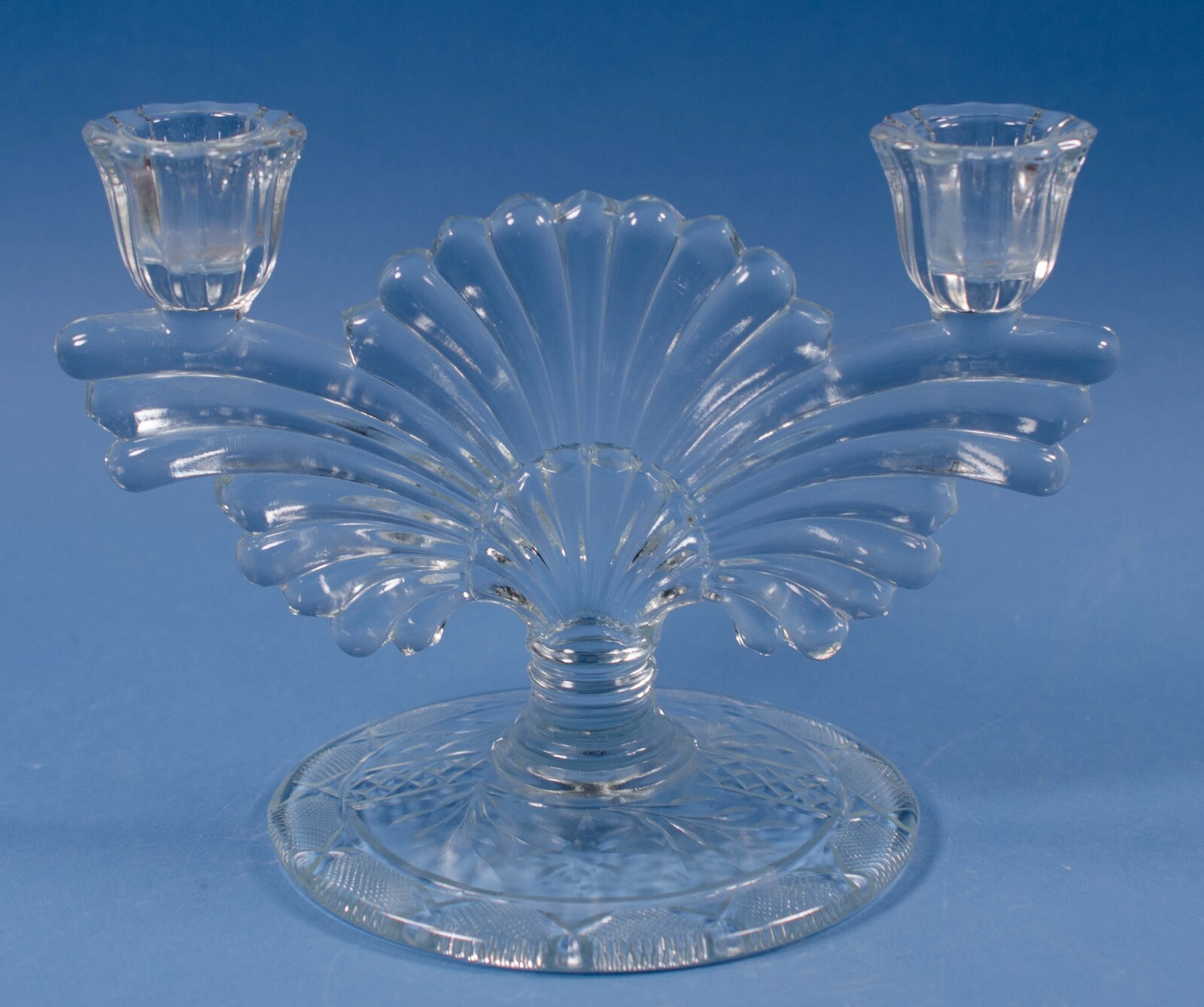Vtg Paden City #211 Maya Double Candlestick Holder Wheel Cut Design