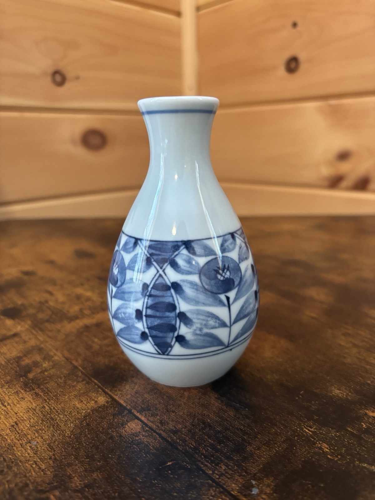 Blue Tonal Japanese Flower Floral Small Mini Bud Vase Approx 4.75 Inches