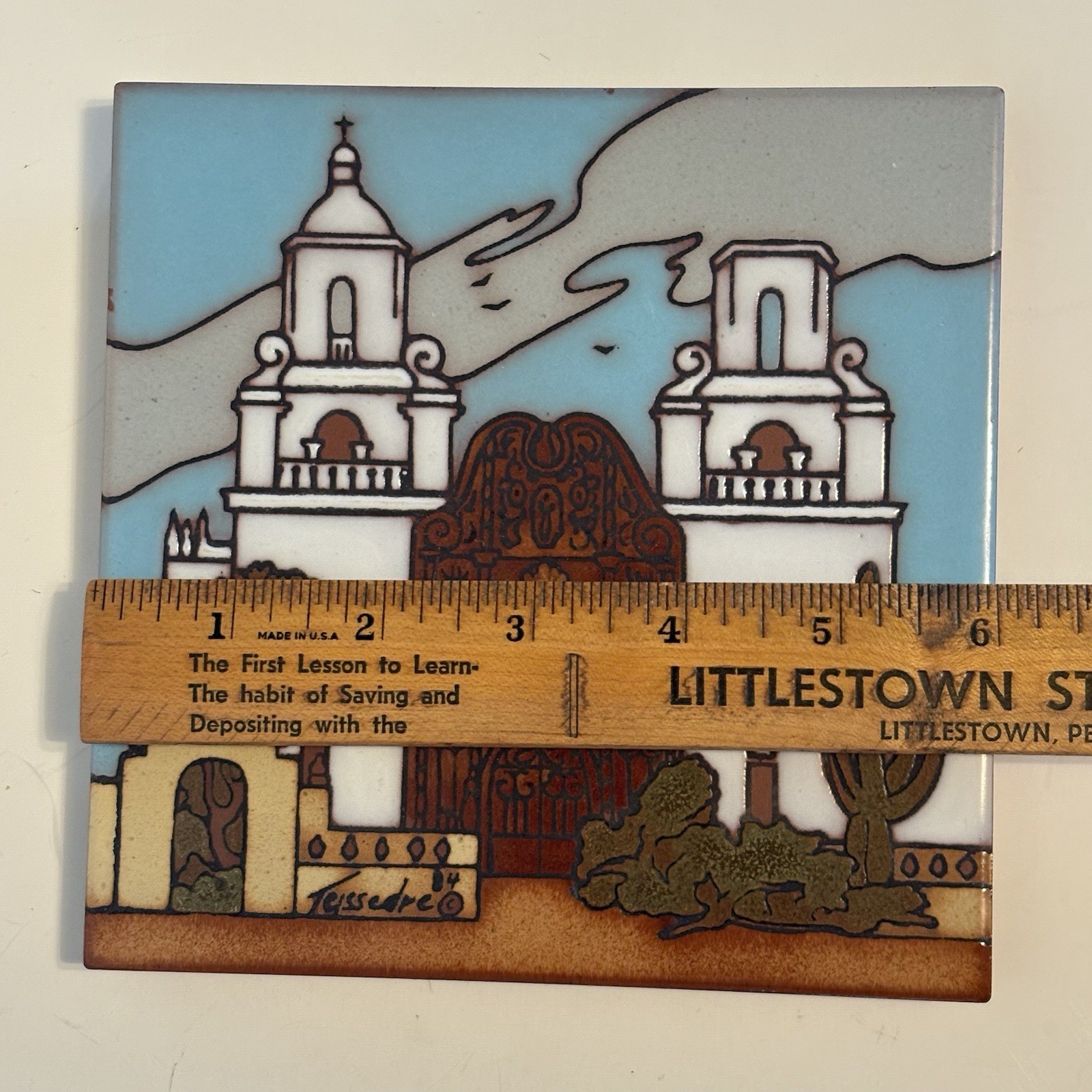 Vtg Teissedre San Xavier Mission Tucson AZ Trivet Tile Wall Decor 6″ x 6″ USA