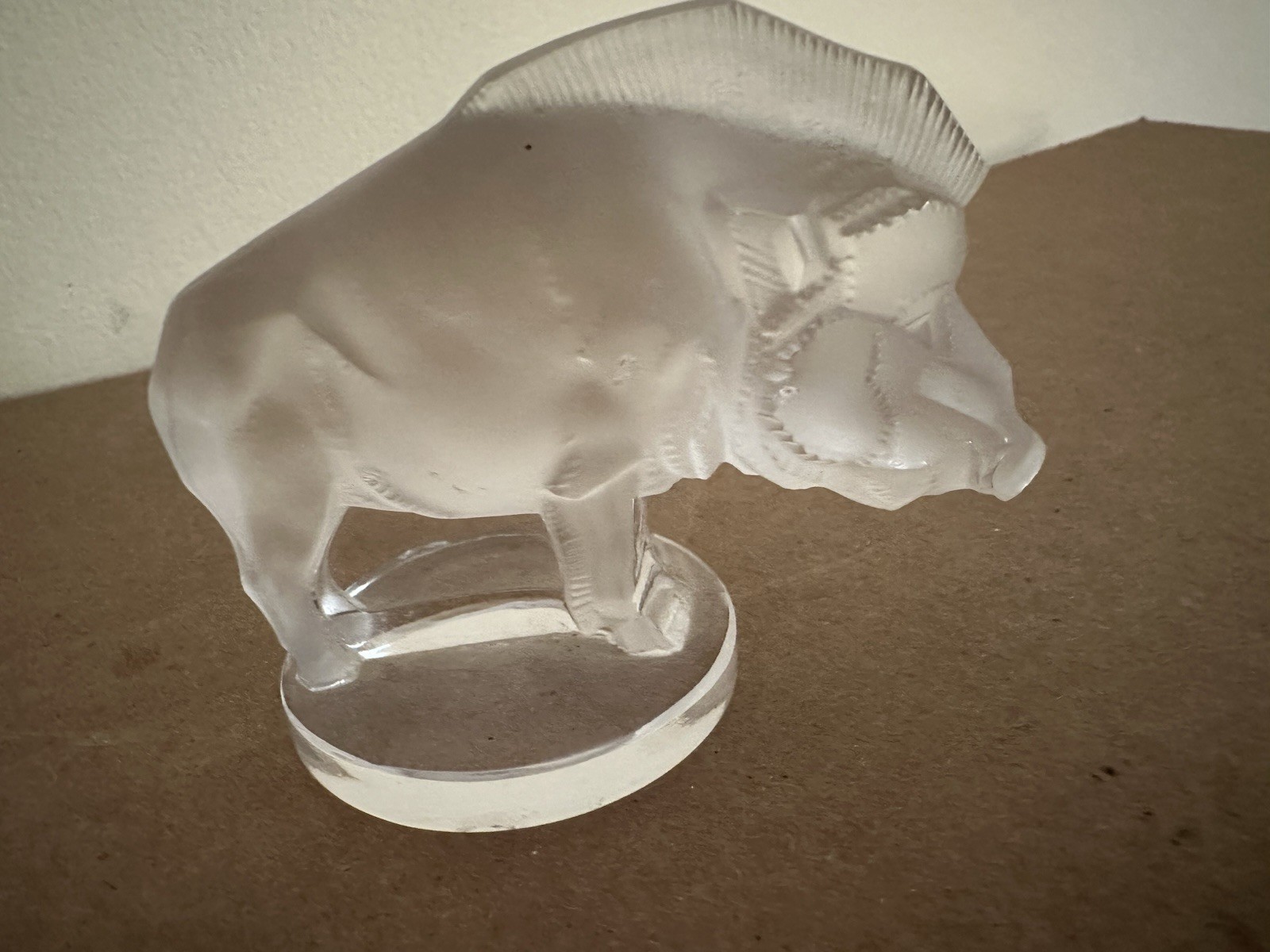LALIQUE Frosted Wild Boar Wild Pig Razorback Figurine 3.5″ Signed