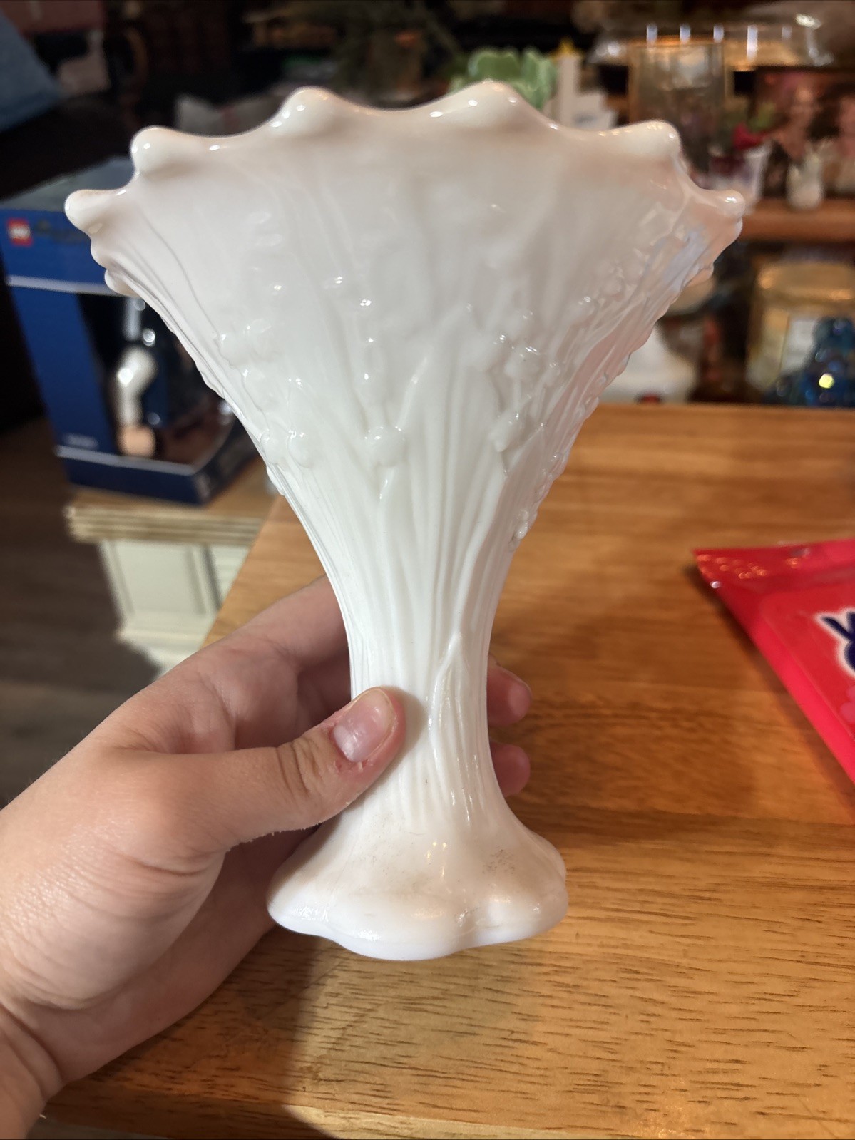 Westmoreland Lily Of The Valley Embossed Milk Glass Footed Vase