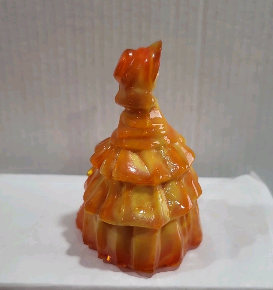 Vintage BOYD Glass “Louise” Colonial Lady Figurine Persimmon Glow