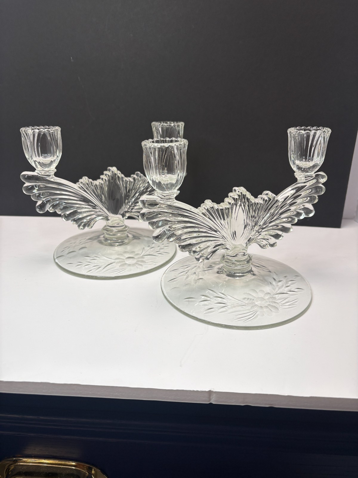 Tiffin Franciscan Feather Wing Double Candlestick Holders