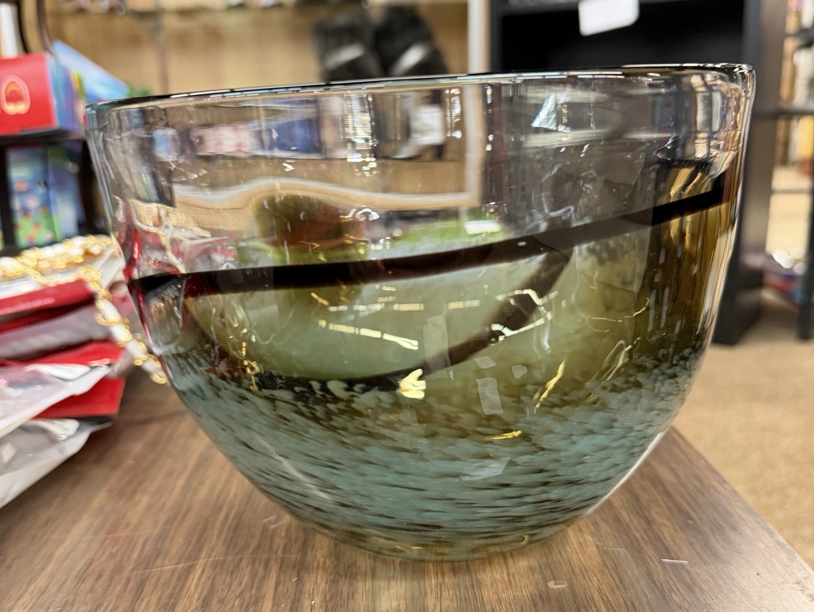 Hand Blown Art Glass Bowl Chocolate Brown and Baby Blue Hand Blown