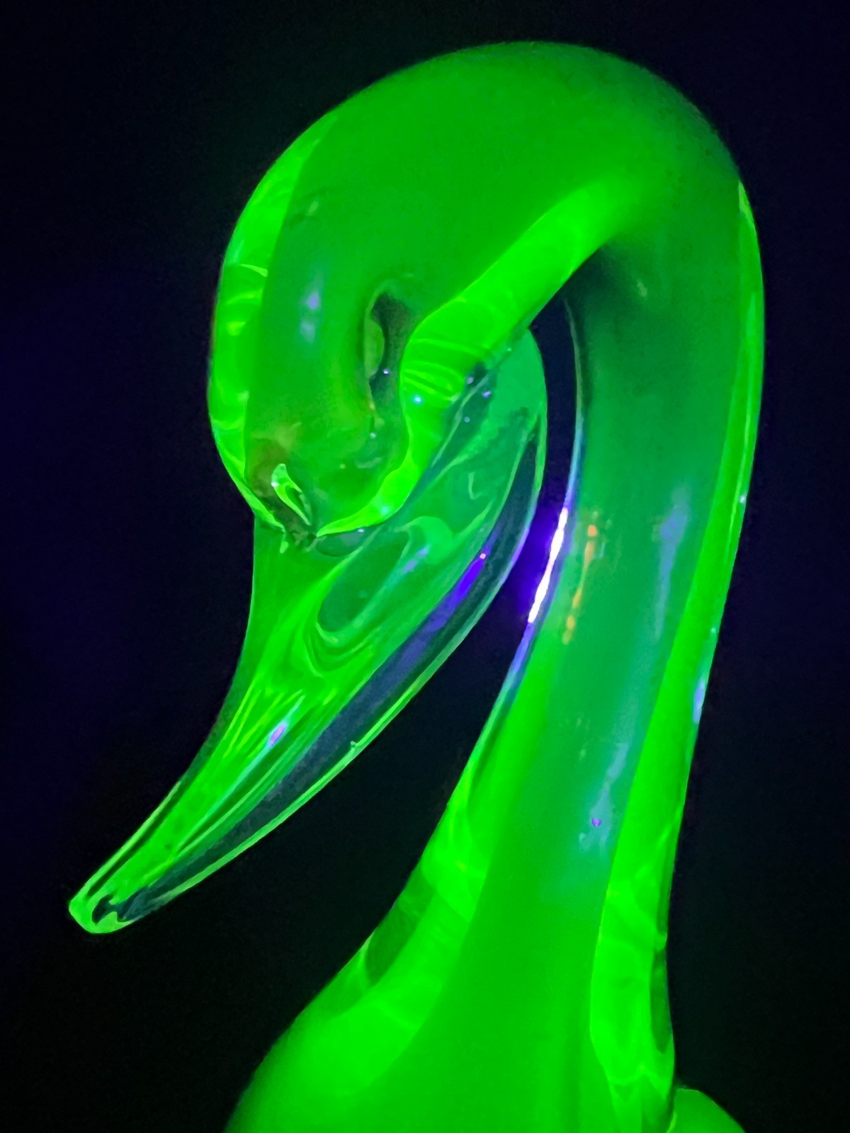 Vintage Murano red green uranium Sommerso glass duck swan goose UV glow 8.5″
