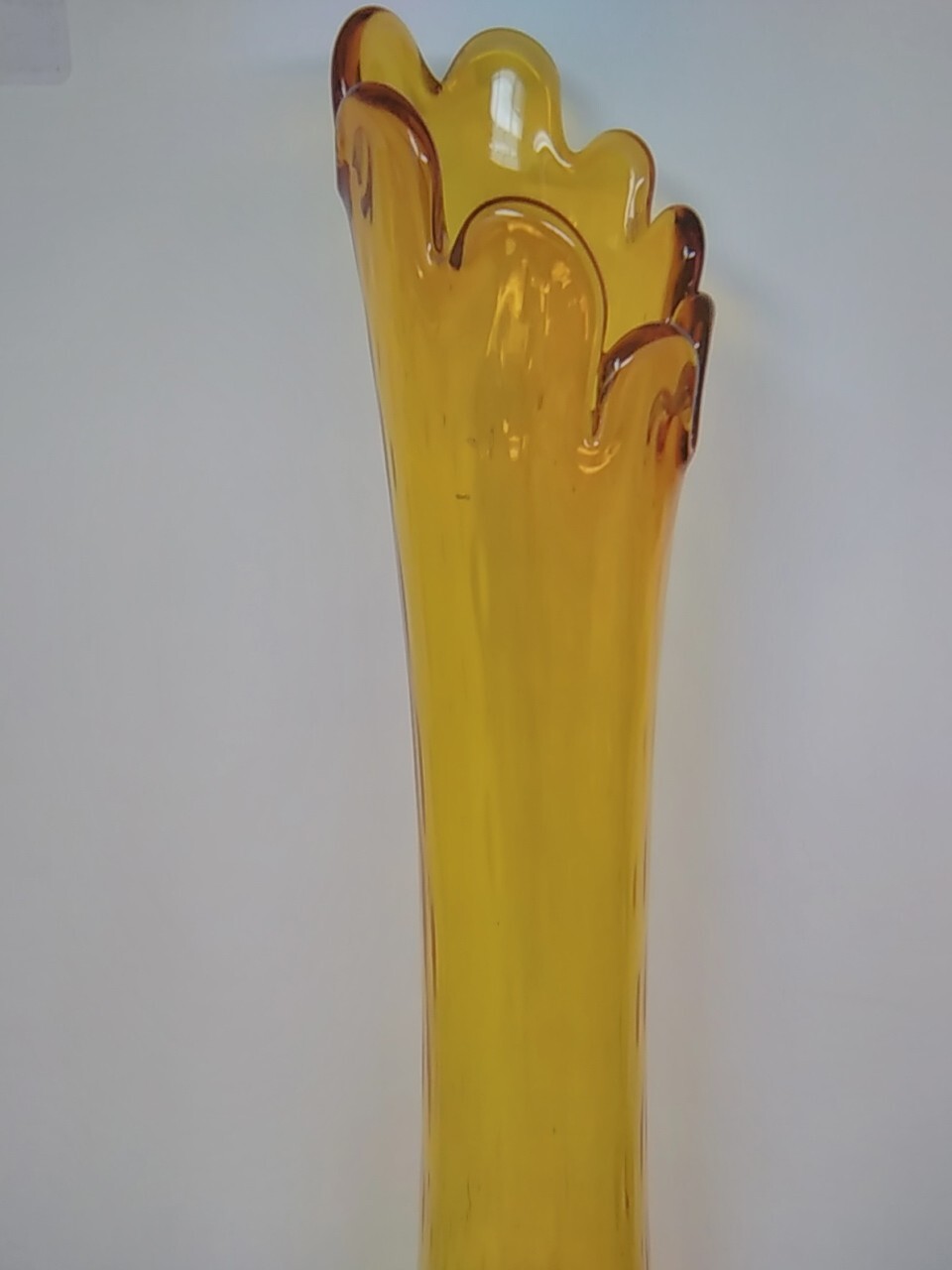 MCM Mid Century Gold Amber Glass Swung vase Hobnail 20.5″ Tall