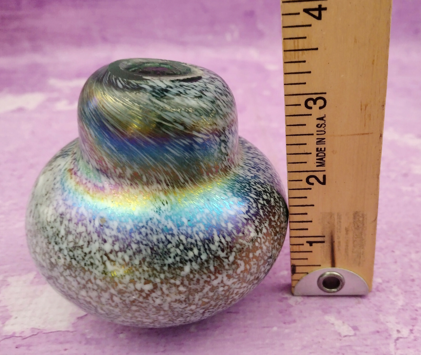 Tom St. Clair Paperweight Signed Studio Art Glass Vintage Iridescent Rainbow 3in