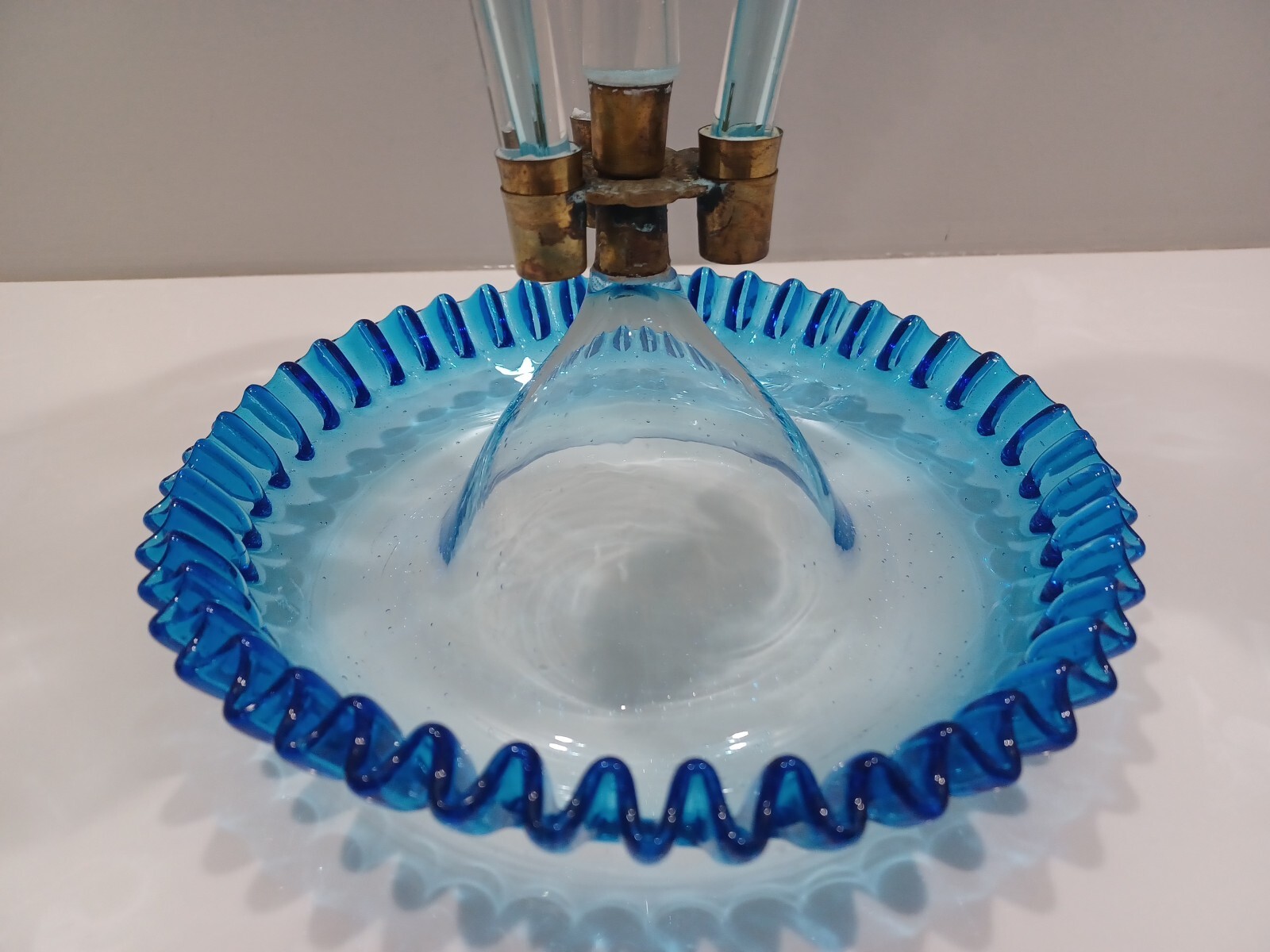 Glass Epergne ~ Antique Victorian BLUE / CLEAR ~ England ~ EXQUISITE!