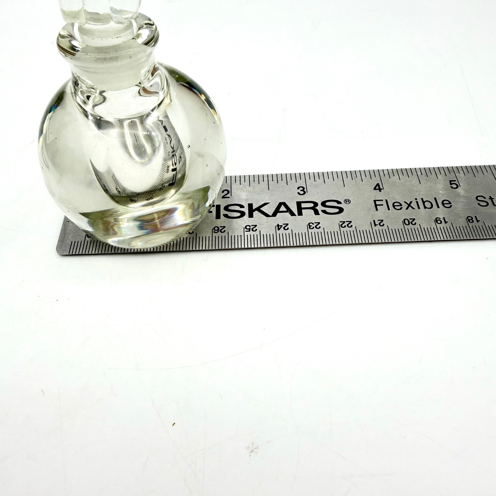 Vintage Perfume Bottle With Stopper Art Glass Clear Swirl Wing Flame Paperweight