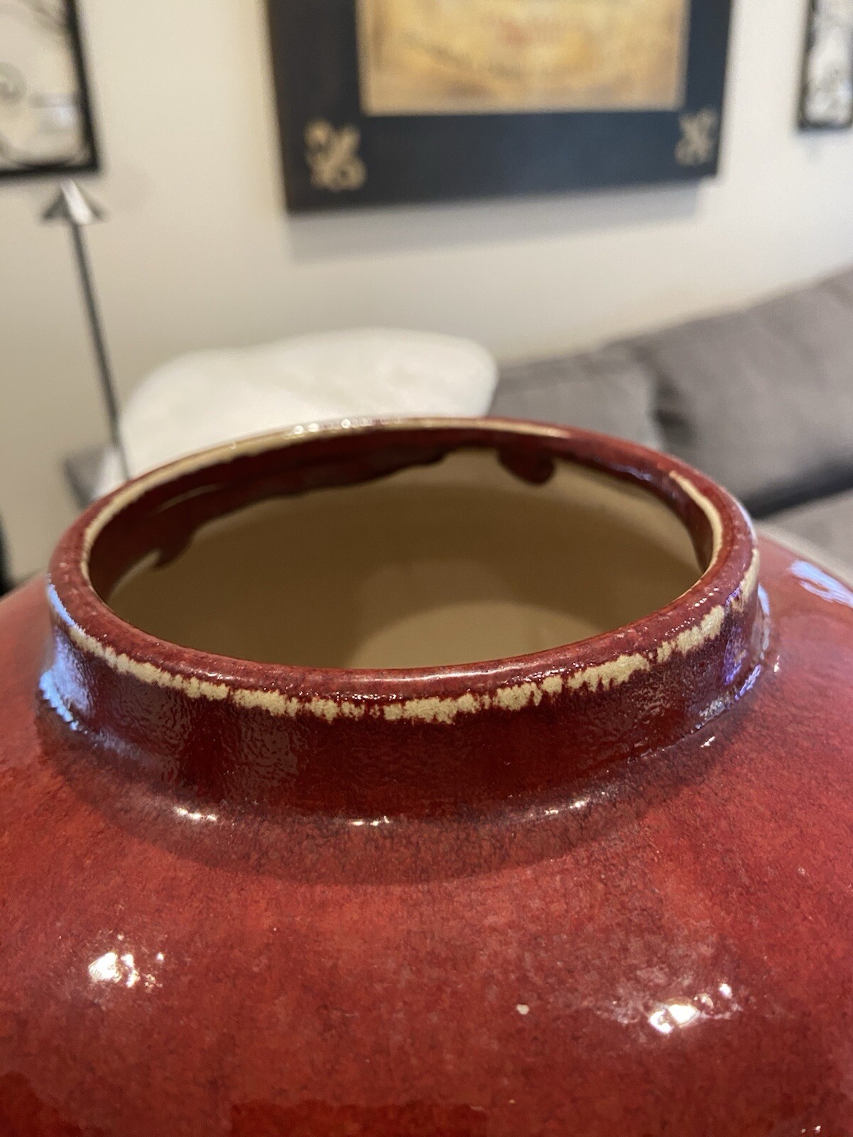 Pottery Barn Vintage Red Maroon Speckled Ginger Jar Urn