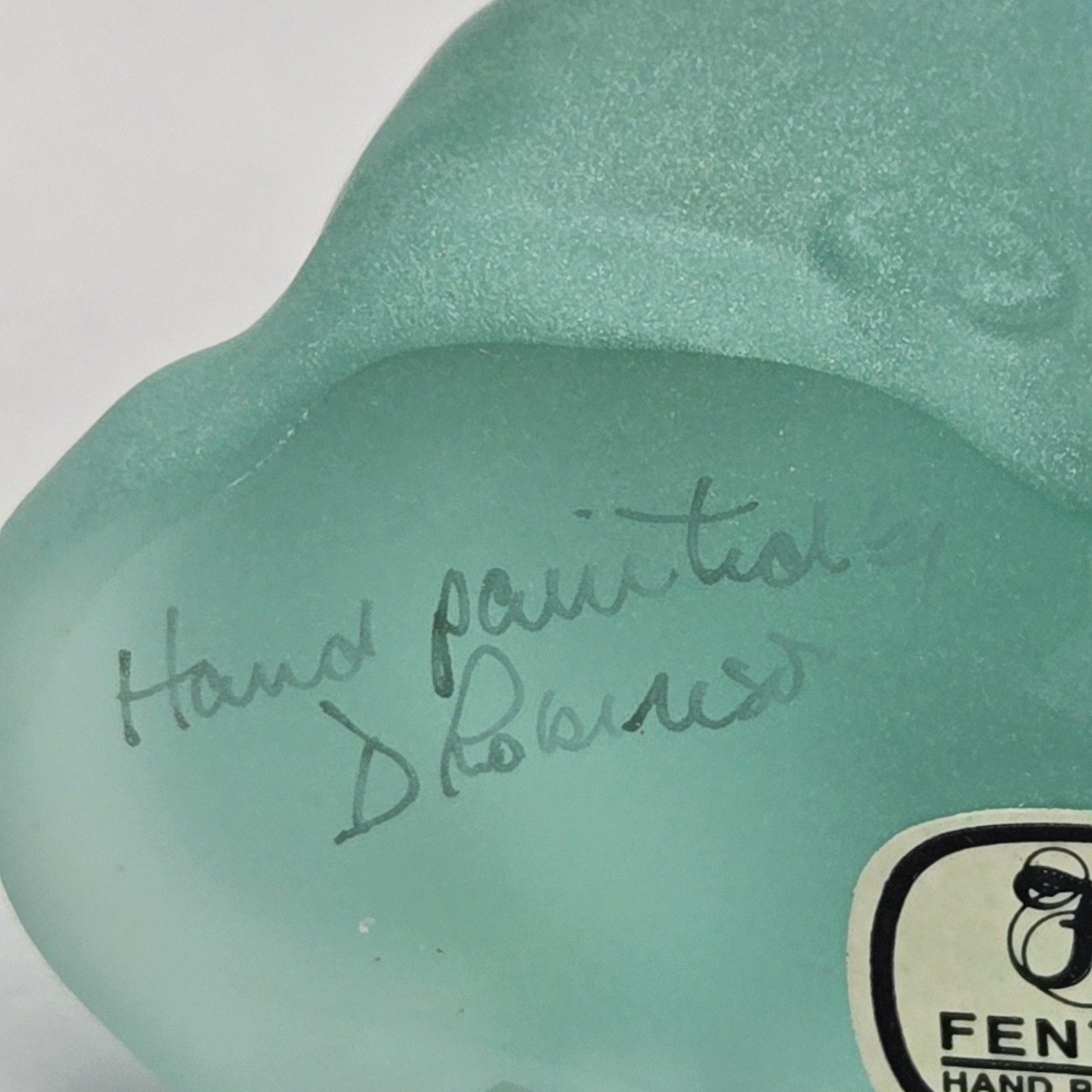 Vtg Fenton Heirloom Green Opaline Satin Opalescent Cat signed Handpainted Rare