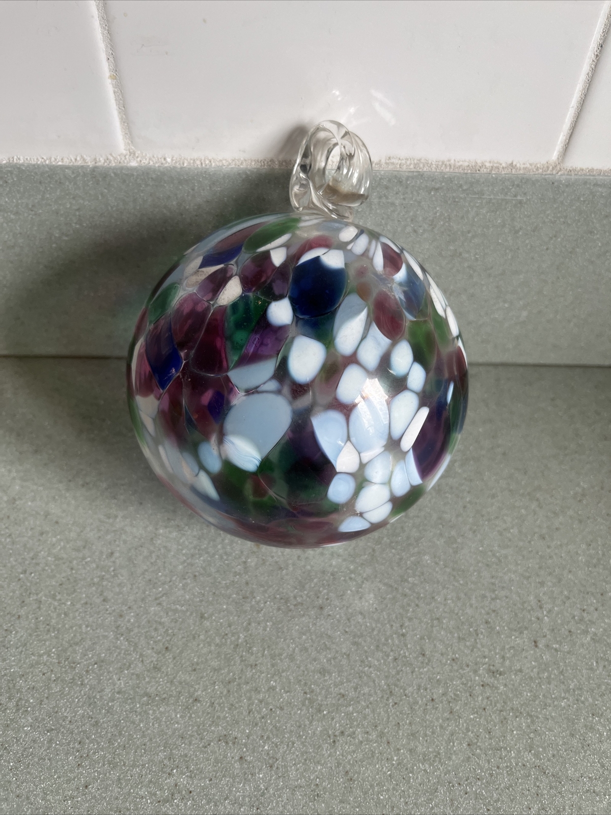 HANDCRAFTED Blown Glass FRIENDSHIP Beautiful Multicolor IRIDESCENT ORNAMENT