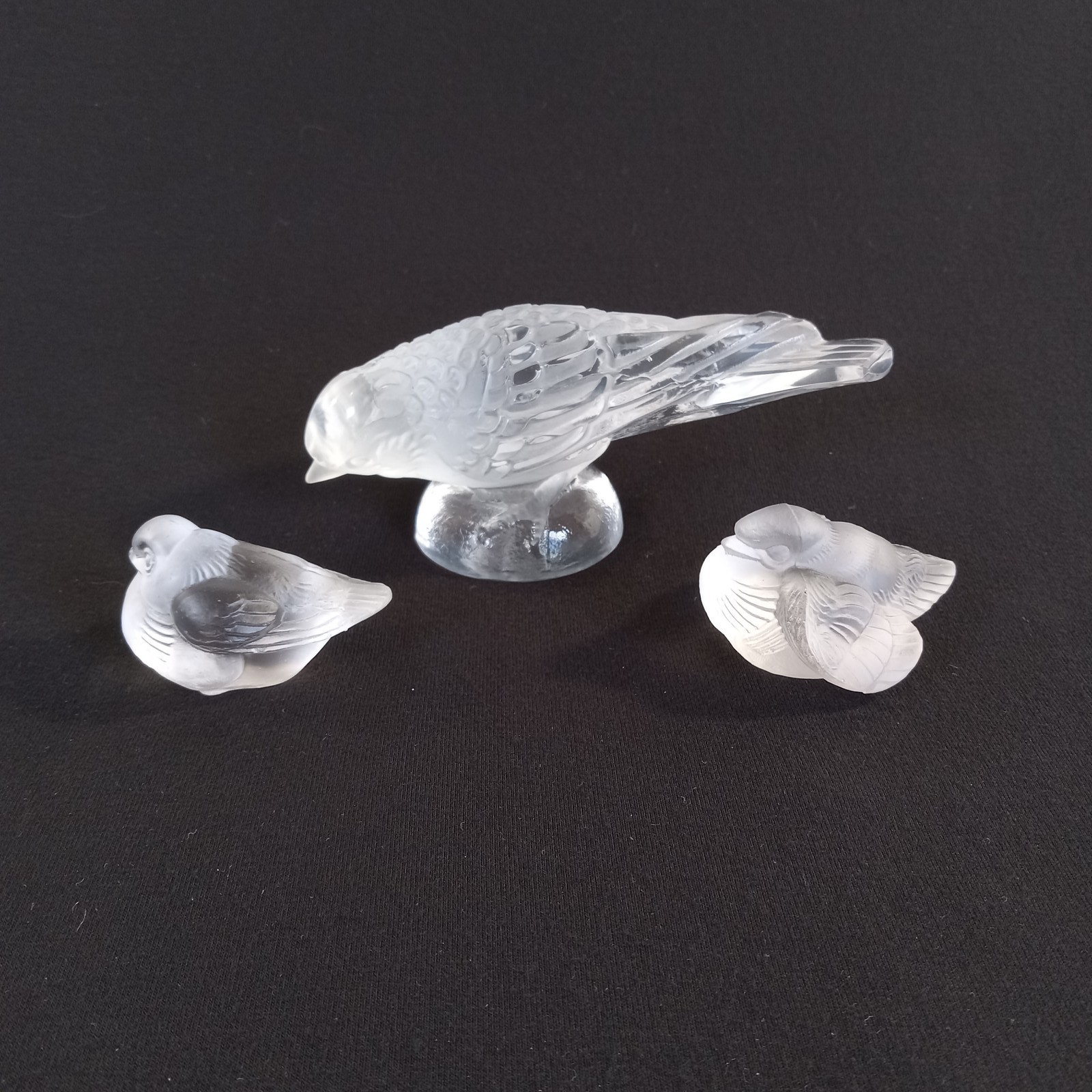 Barolac Weil Frosted Glass Sparrow Figurine & 2 Small Birds Frosted Art Deco Set
