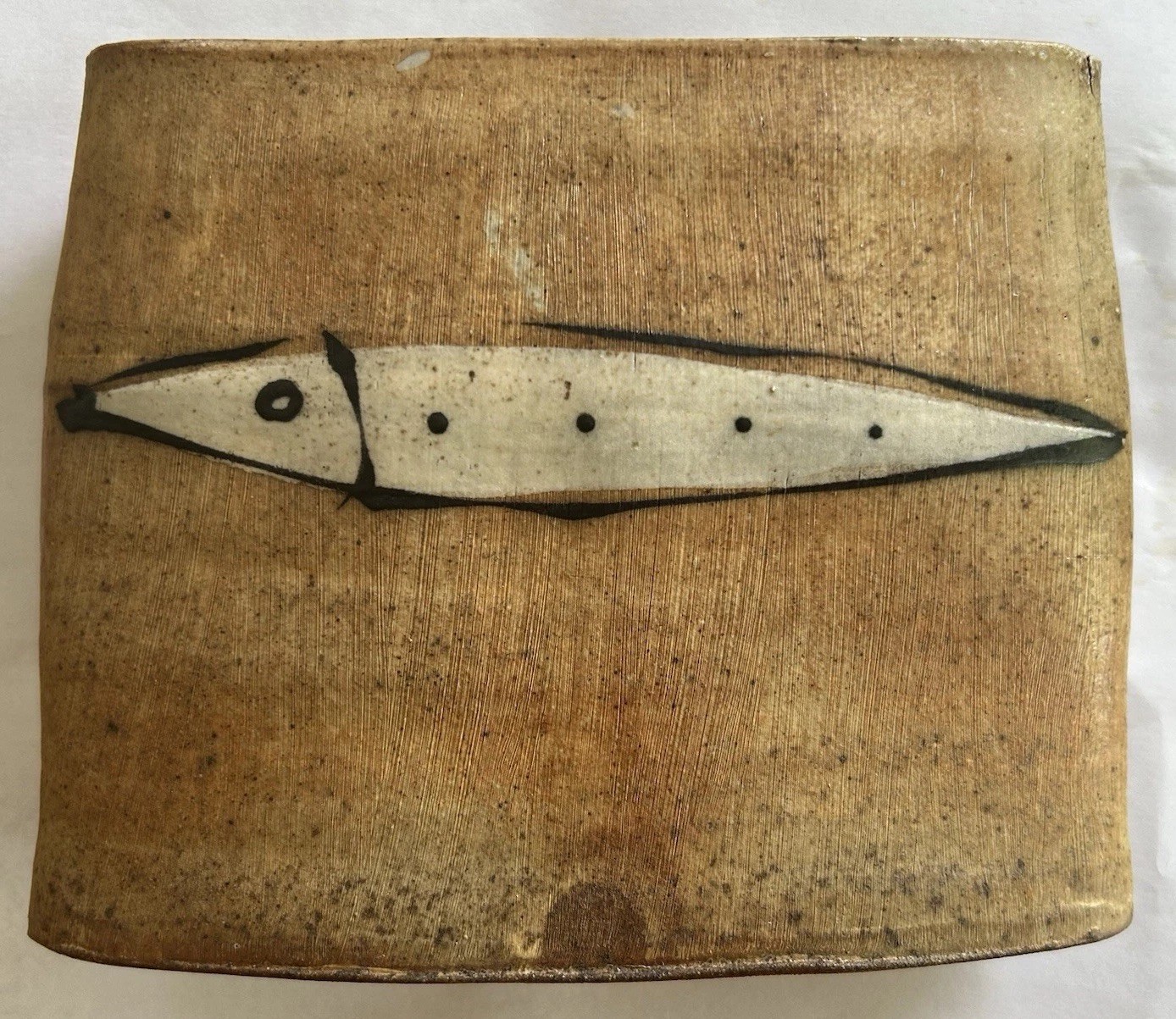 Sam Taylor Pottery Ceramic Narrow Oval Vase / Vessel Fish On Both Sides
