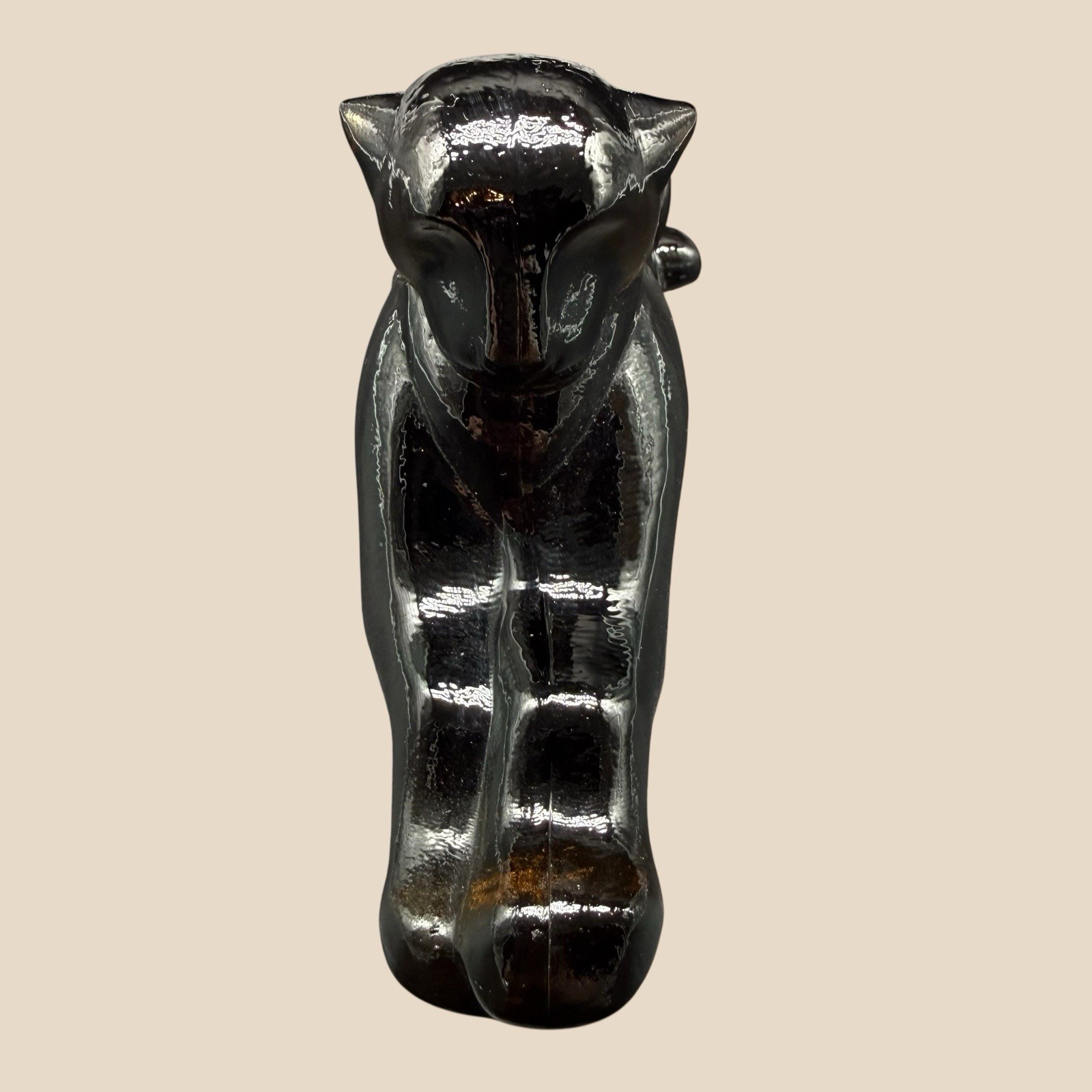 1980s Heisey Imperial Glass Rare Smokey Panther Tiger Cat Paperweight Figurine