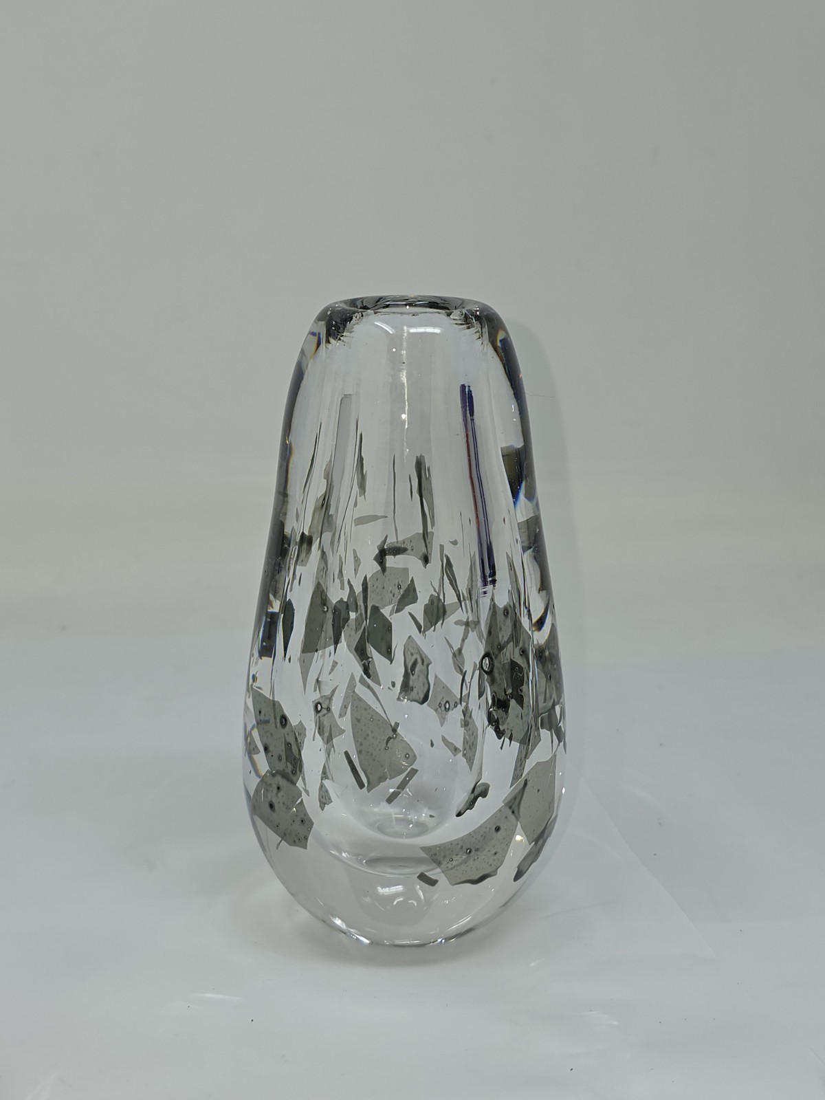 Artisan Modern 5.5″ Black and Gray Clear Glass Bud Vase Hand Blown
