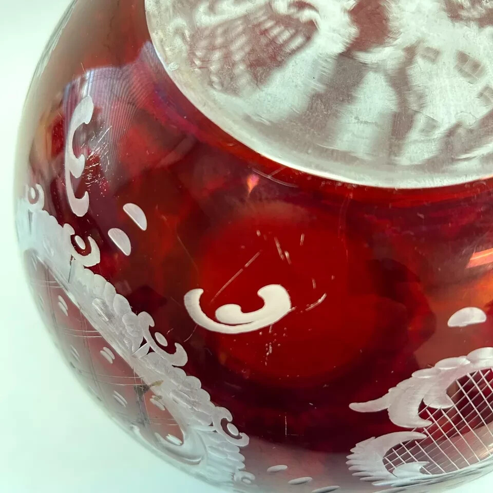 RARE! FENTON ART GLASS RUBY RED LARGE CHRISTMAS HOLIDAY VINTAGE GLOBE VASE BOWL