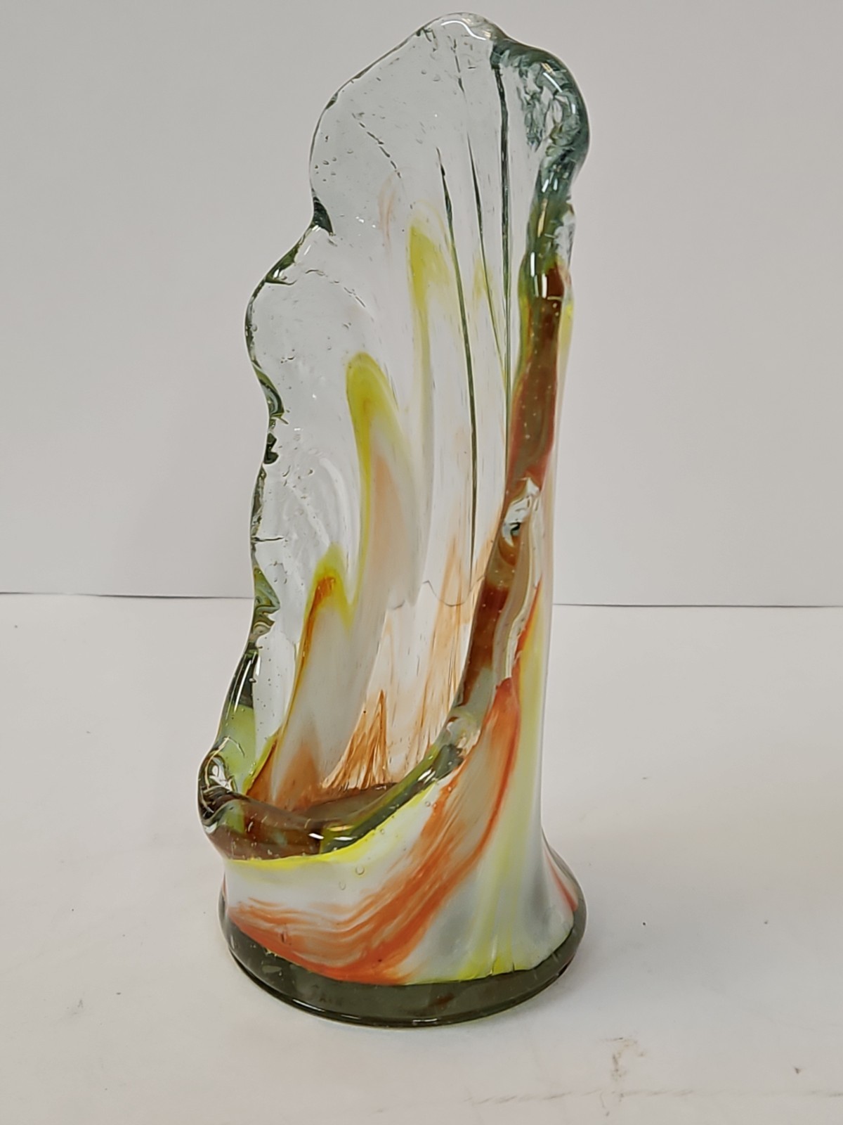 Vintage Handblown Murano, Orange, yellow, and white vase, 6-1/2″ tall