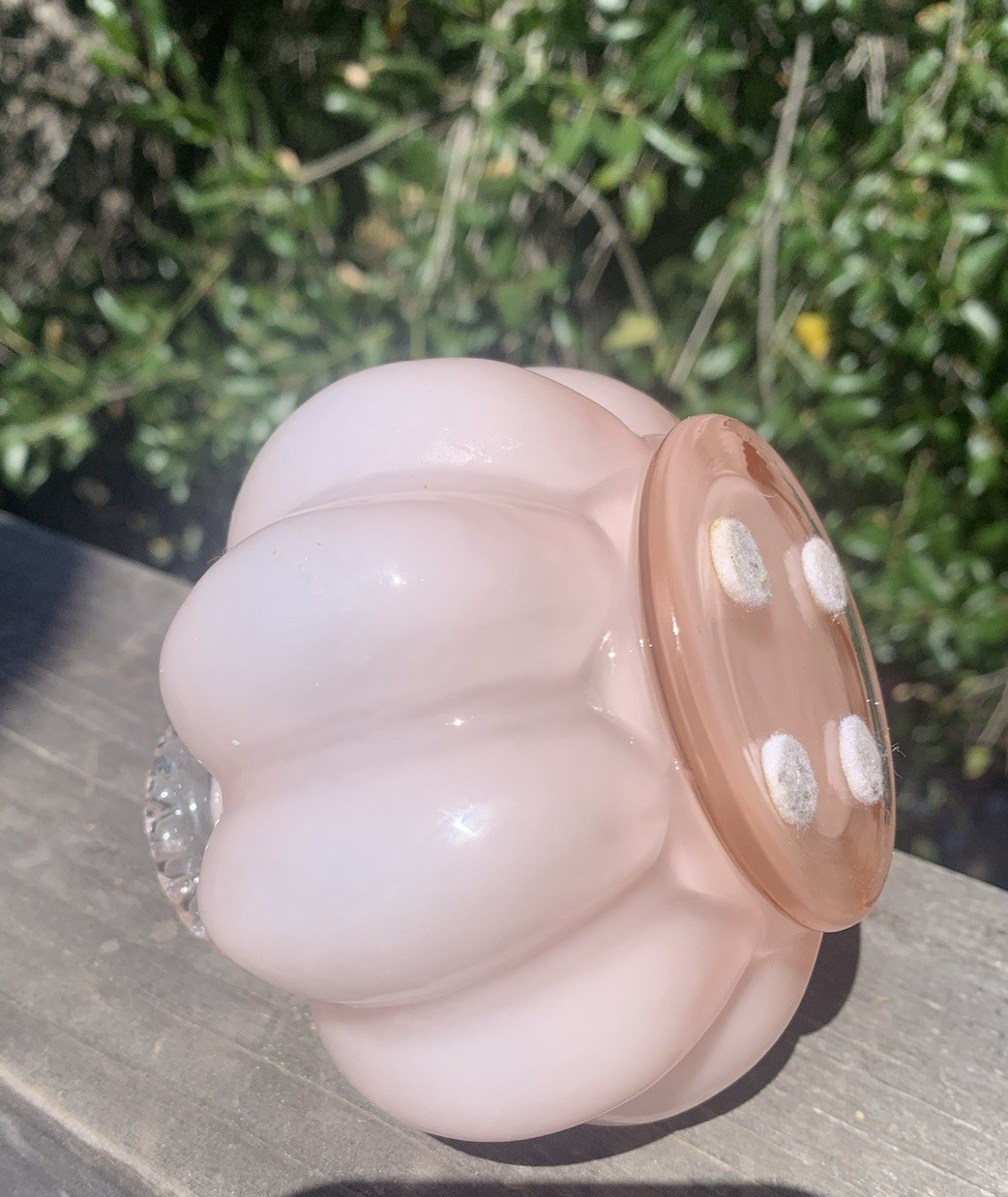 Fenton Small Melon Boudoir Bottle Vase Vanity Pink Glass Clear Ruffle Edge