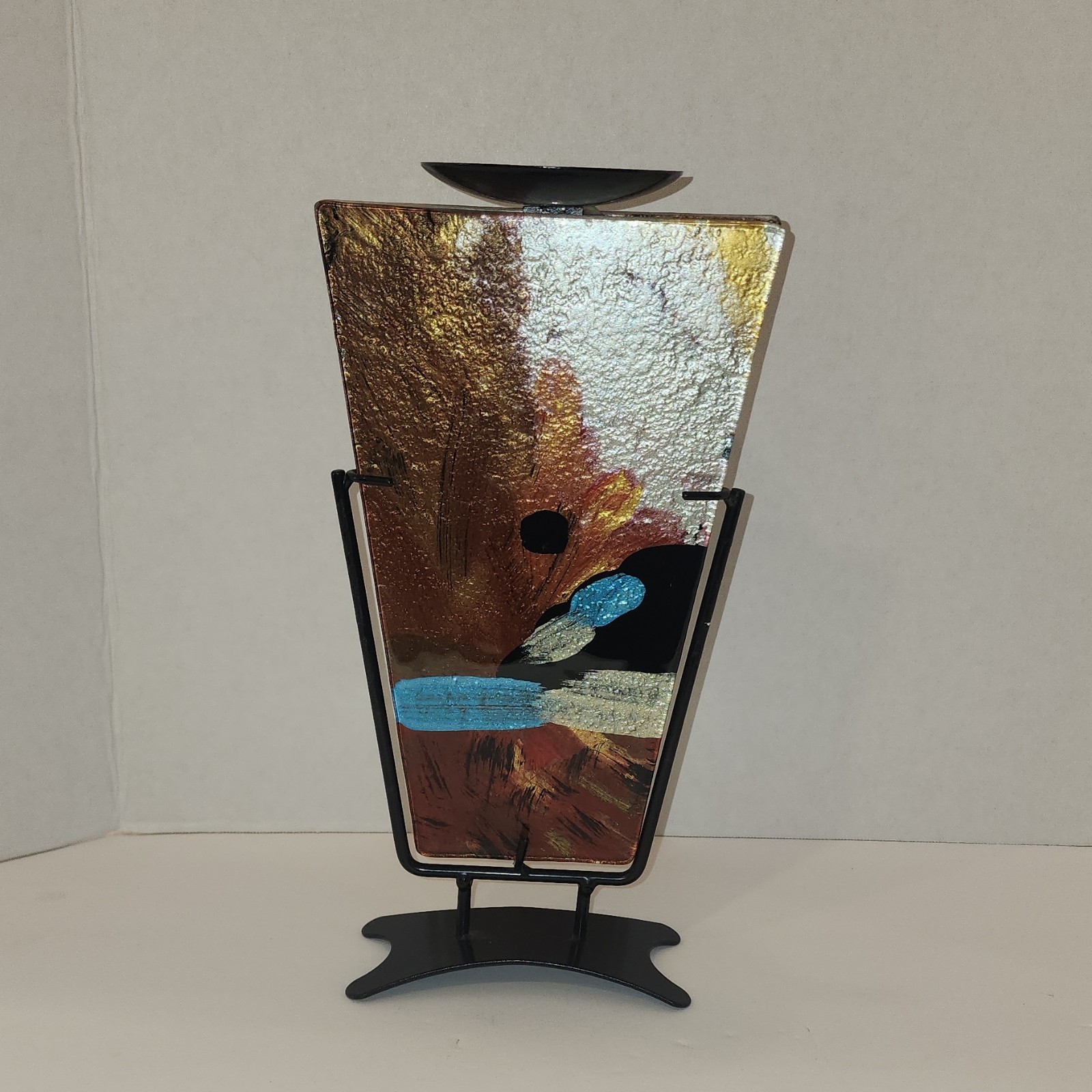 VTG Jasmine Fused Art Glass 11.5×6.5 in. Candle Holder Hand Painted