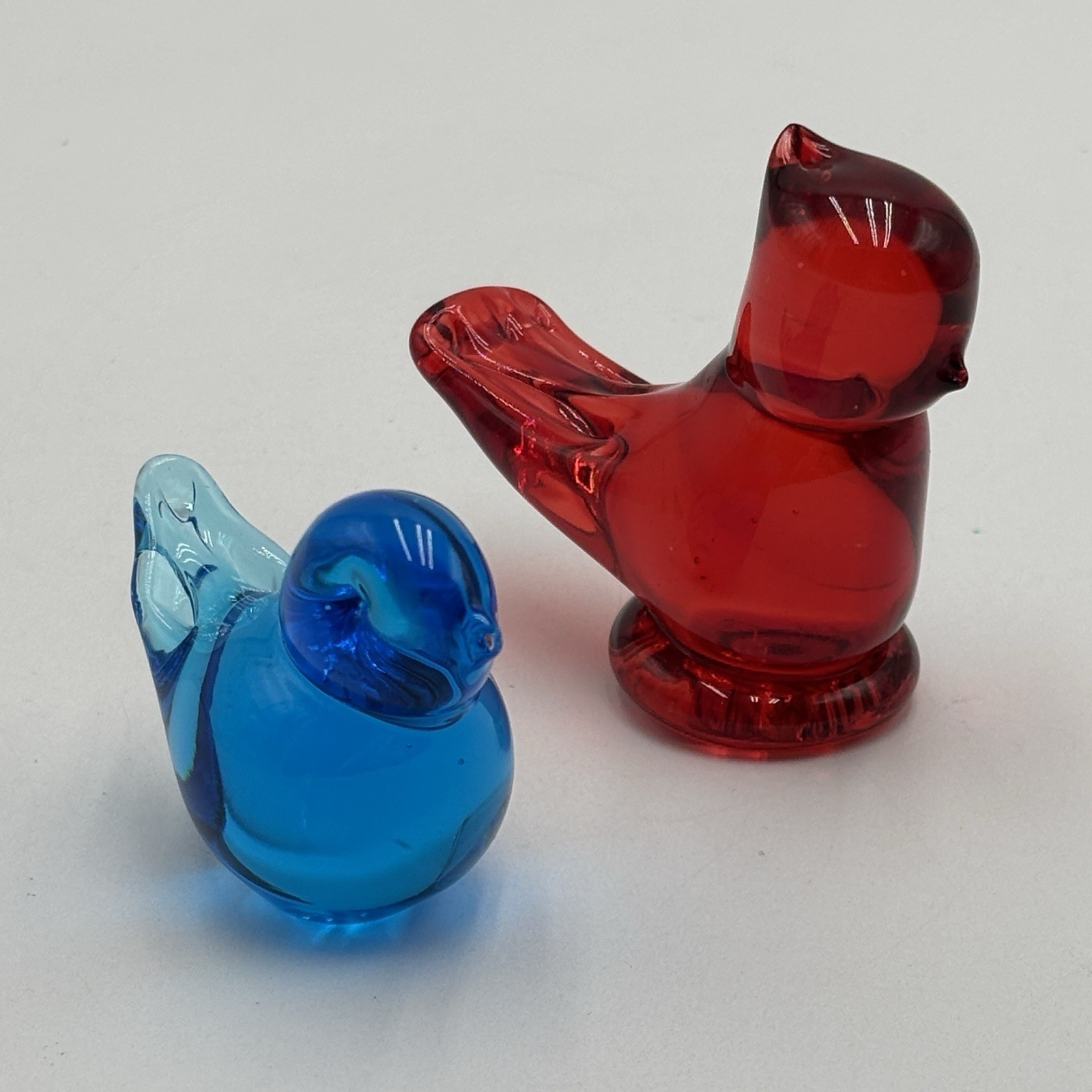 (2) Country Cardinal Ron Ray 1993 Red Glass & Mini Bluebird Of Happiness Figures
