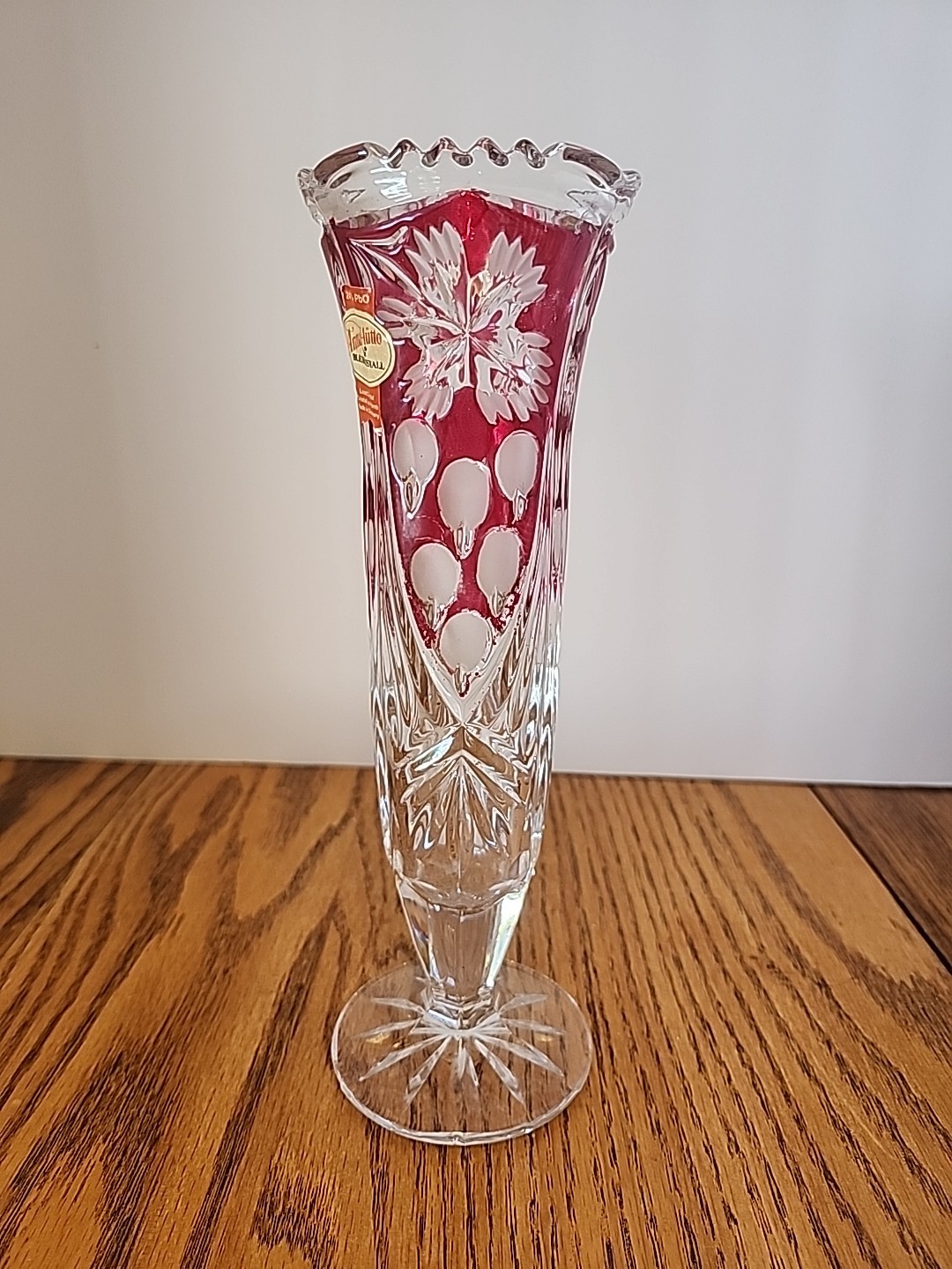 Anna Hutte Bleikristall 9″T German Ruby Red Lead Crystal Vase, Footed, READ