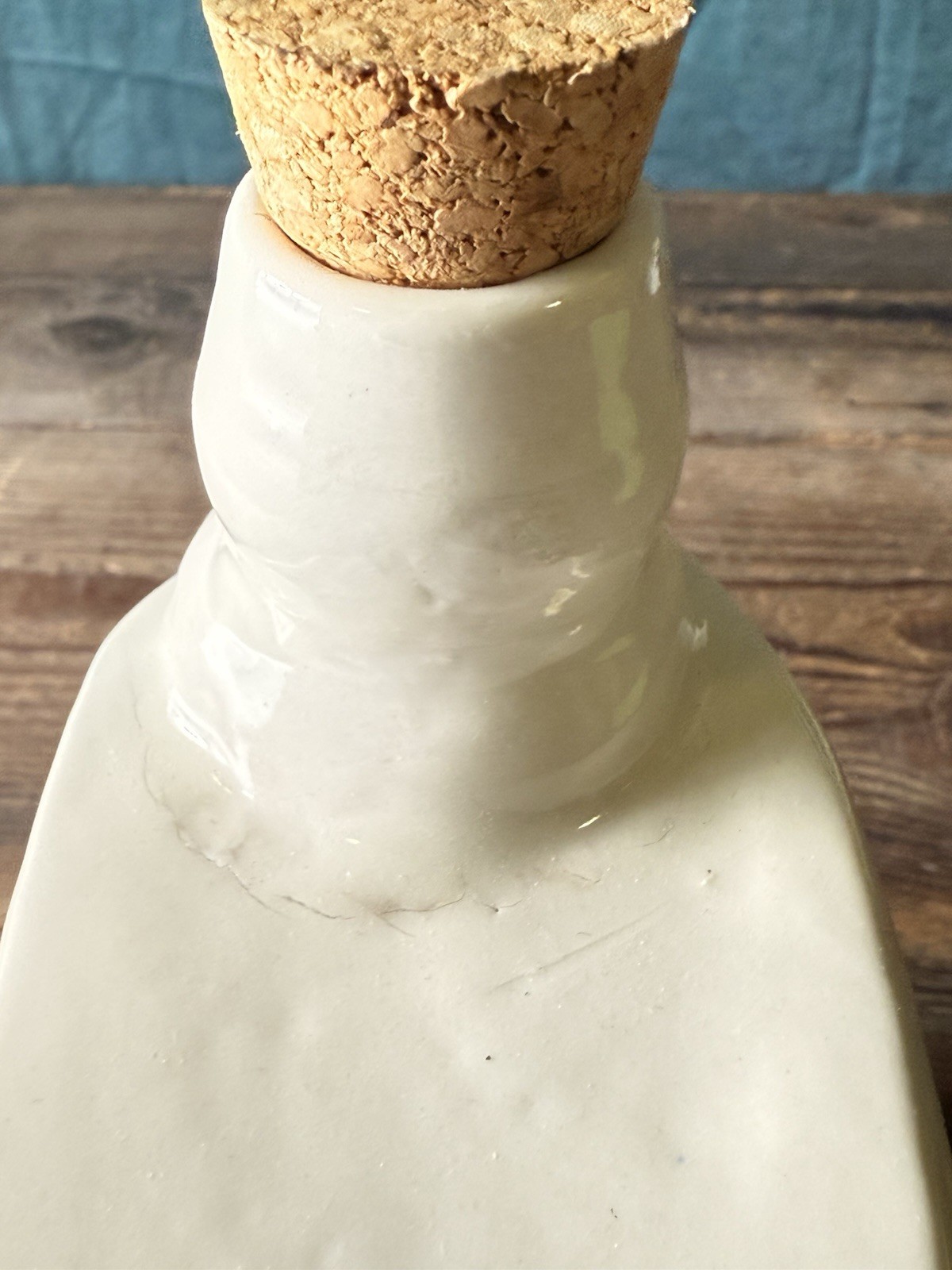 Vintage Hand-Thrown Studio Pottery Canteen Flask Off-Set Neck Cream Glaze 8″