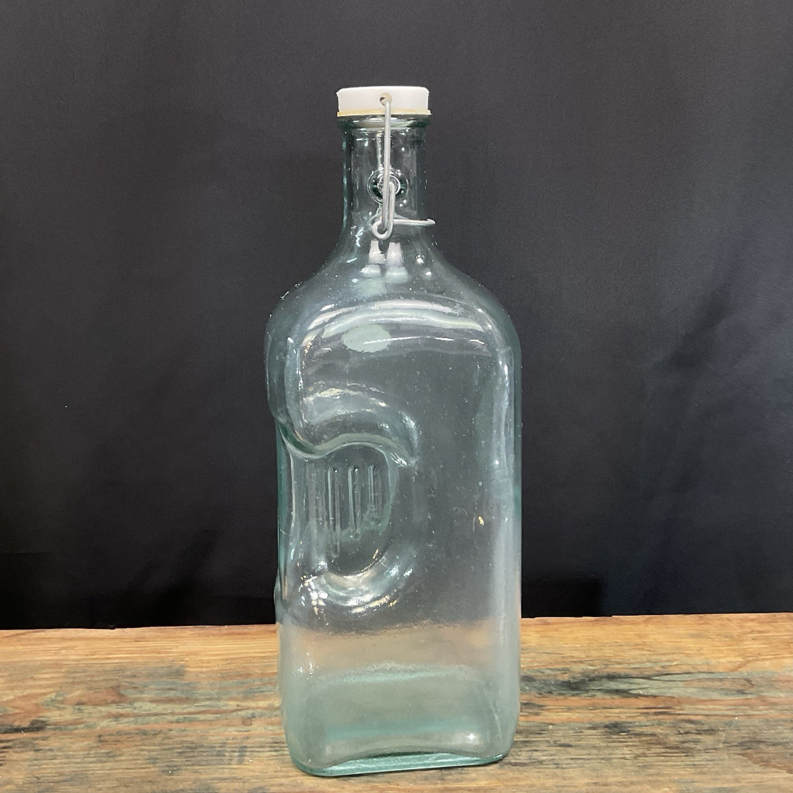 VIDRIOS SAN MIGUEL Spain 100% Recycled Glass Water Bottle Jug Wire Bale Cap 1/2G