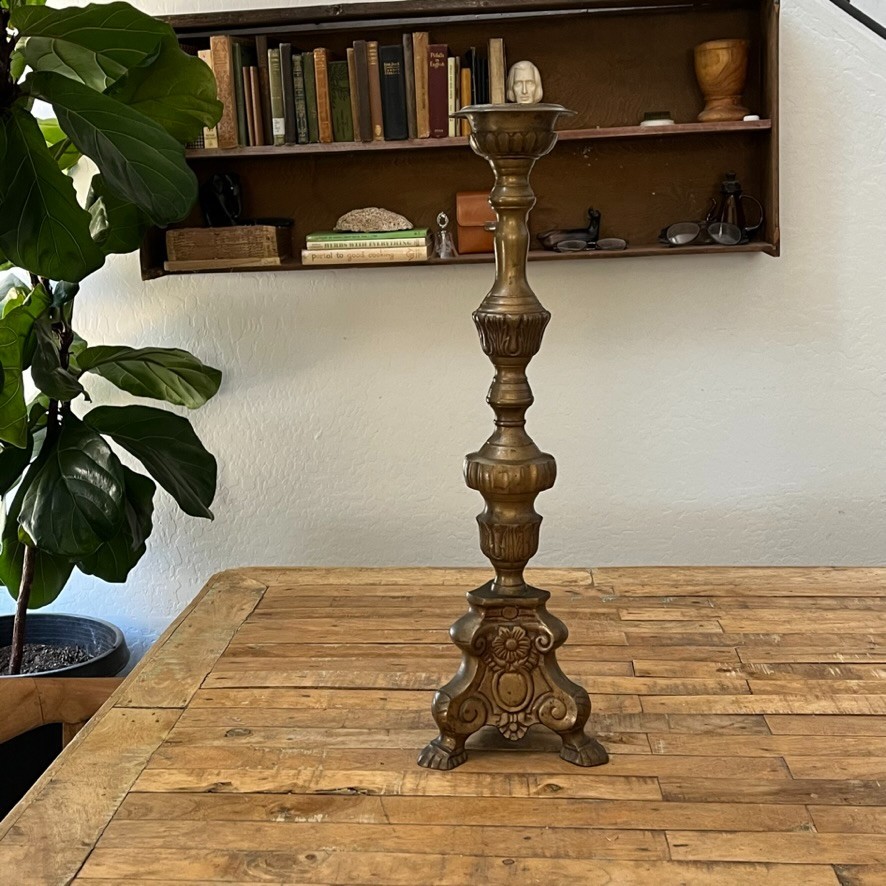 Antique Brass Ornate Candle Holder 23″ Tall Baroque Style