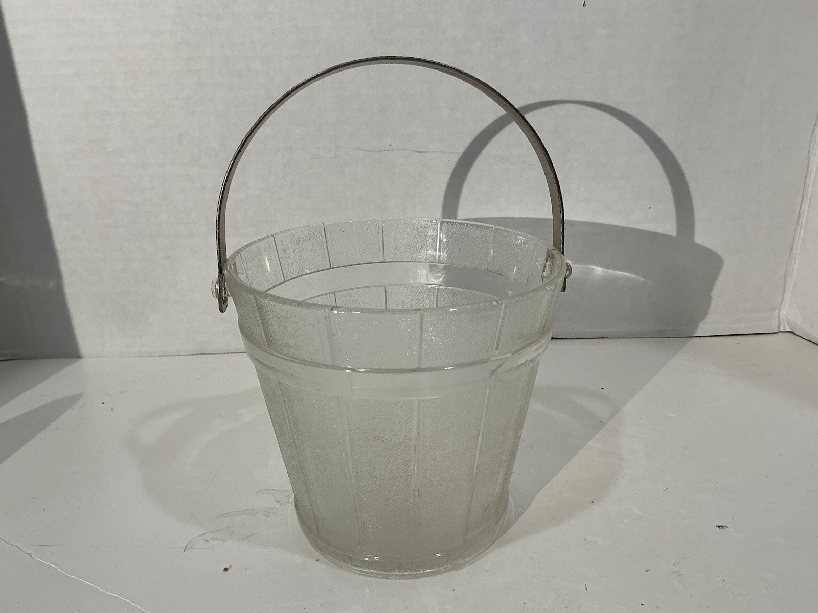 Glass Basket / Bowl / Bucket With Metal Handle Vintage 5 1/2”