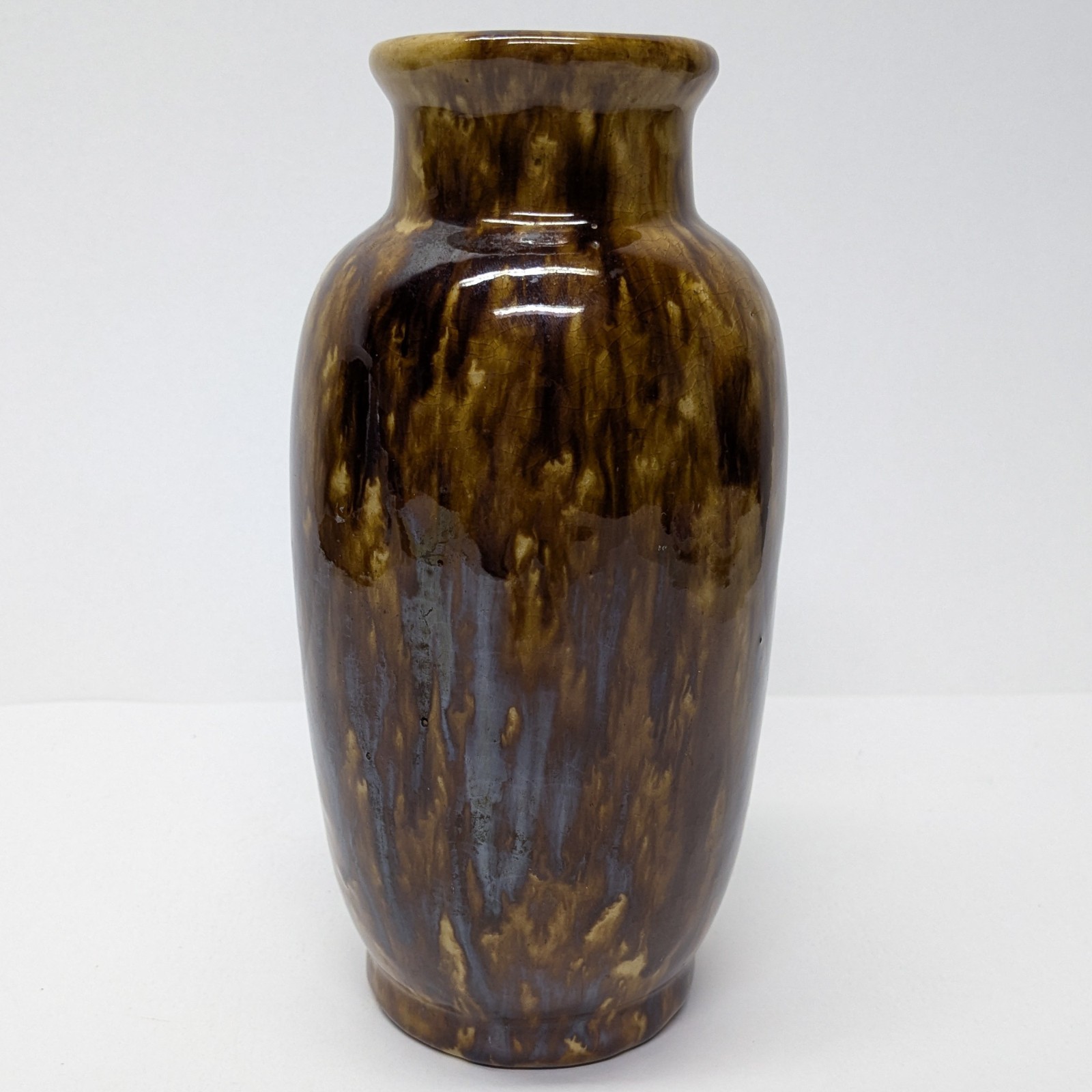 Yellowware Bennington Rockingham Brown Drip Glazed Pottery Vase 8″