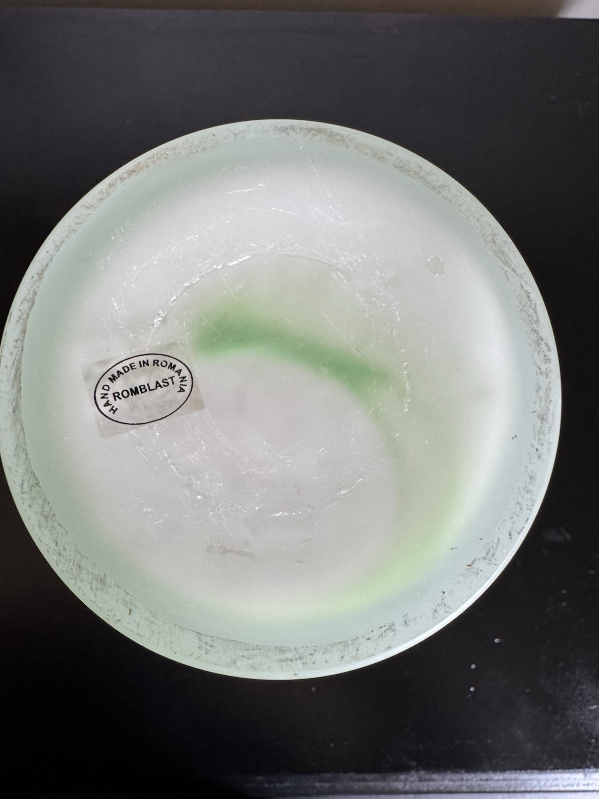 ROMBLASZNA Frosted Swirl Art Glass Vase w/ Metal Handles Romania White/Green