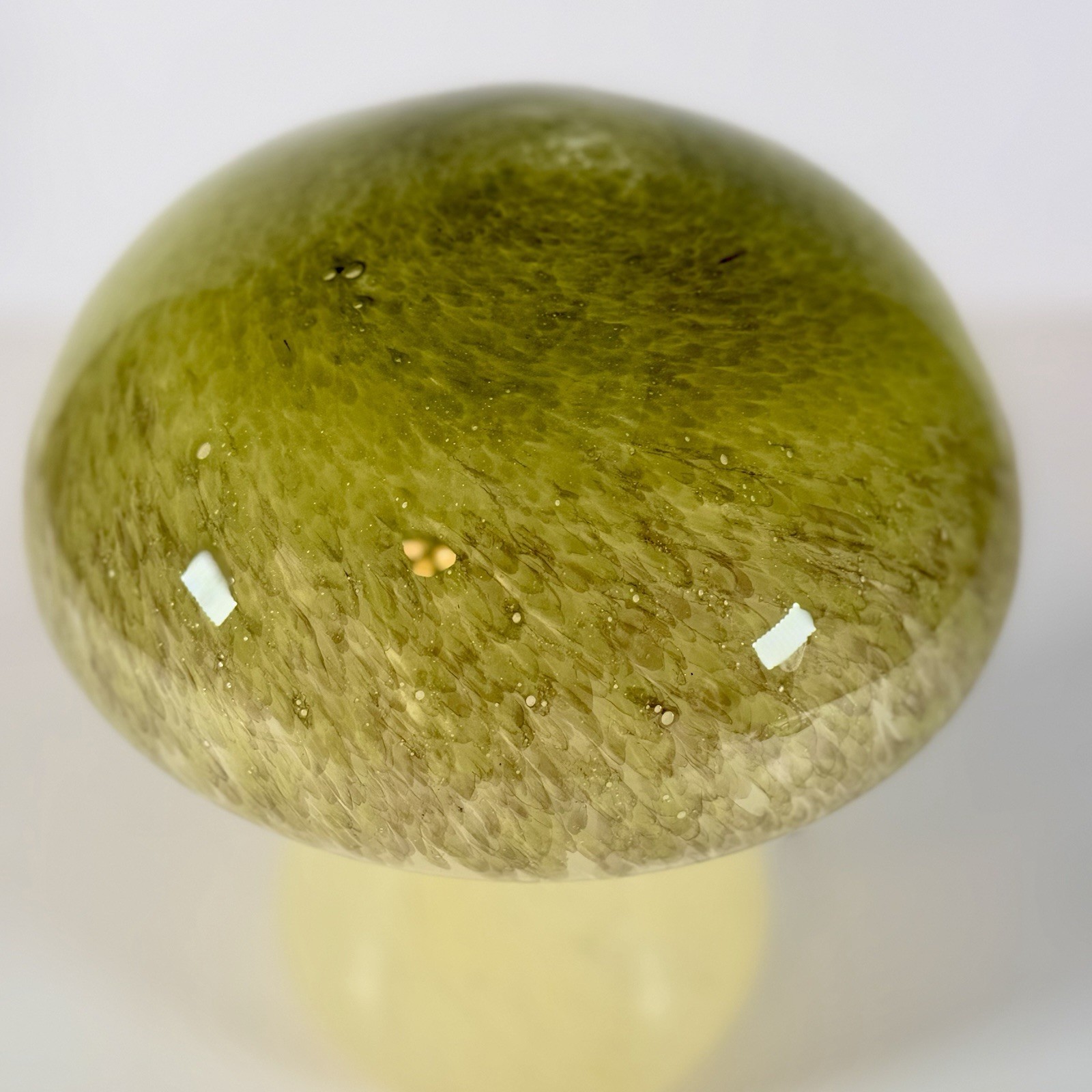Large Blown Glass Hollow Mushroom Toadstool Green Yellow 7.5″ Tall